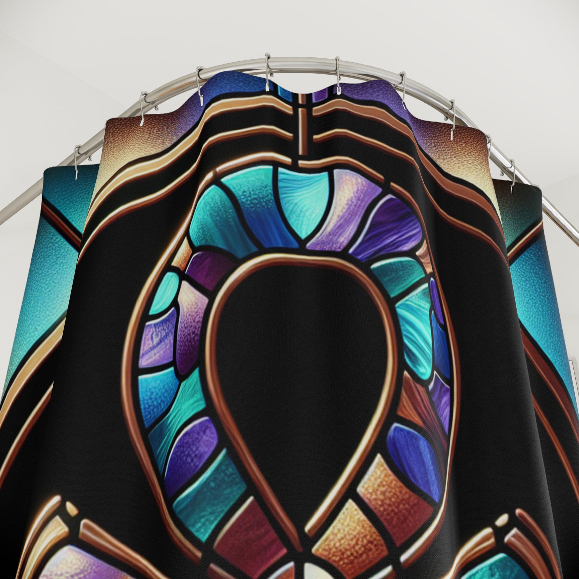 Stained Glass Ankh Shower Curtain - Bohemian Bathroom Decor, Egyptian Inspired, Unique Home Accents, Spiritual Gift, Artful Design