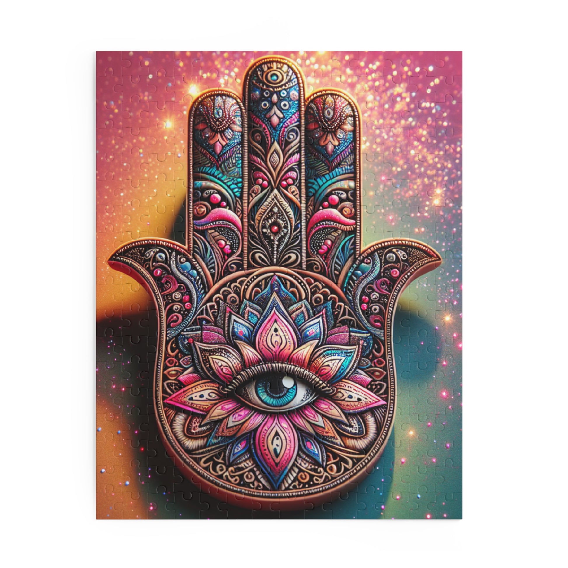 Colorful Hand Design Puzzle | Mindful Gift | Meditation Decor | Hamsa Symbol | Stress Relief Activity | Cozy Family Fun