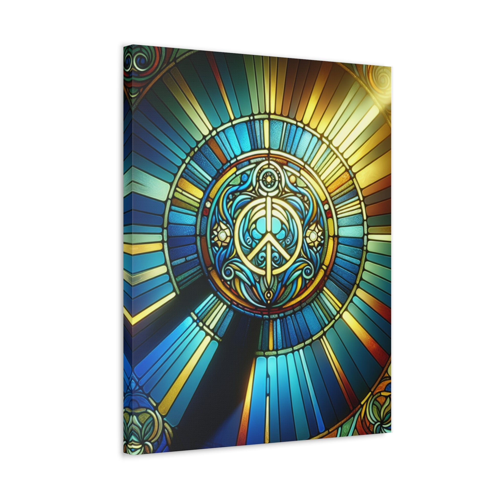Stained Glass Peace Stretched Canvas Art, Colorful Wall Décor, Boho Living Room, Spiritual Gift, Home Decoration, Unique Artwork