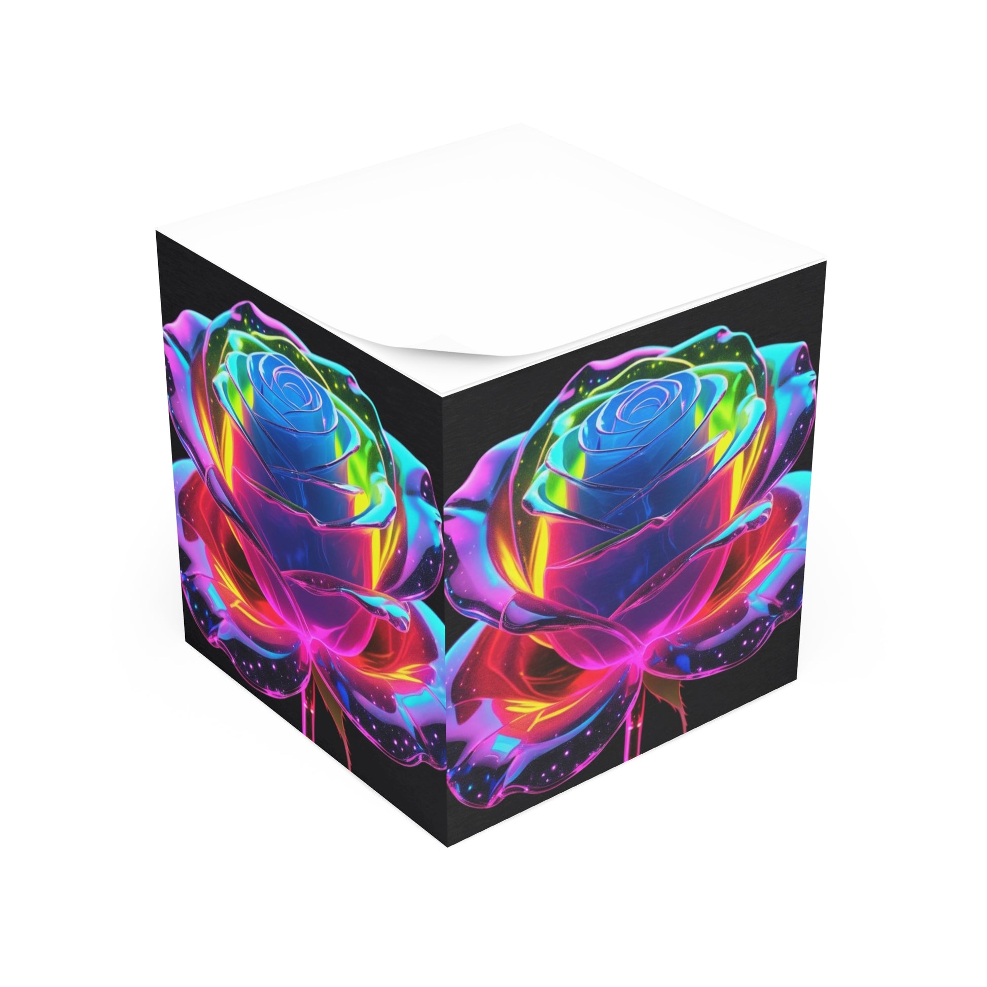 Colorful Floral Note Cube, Rainbow Rose Sticky Notes, Vibrant Desk Decor, Gift for Writers, Motivational Office Supplies