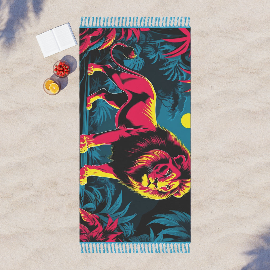 Boho Beach Towel with Vibrant Lion Design, Beach Essentials, Summer Fun, Gift for Nature Lovers, Bohemian Pool Wrap
