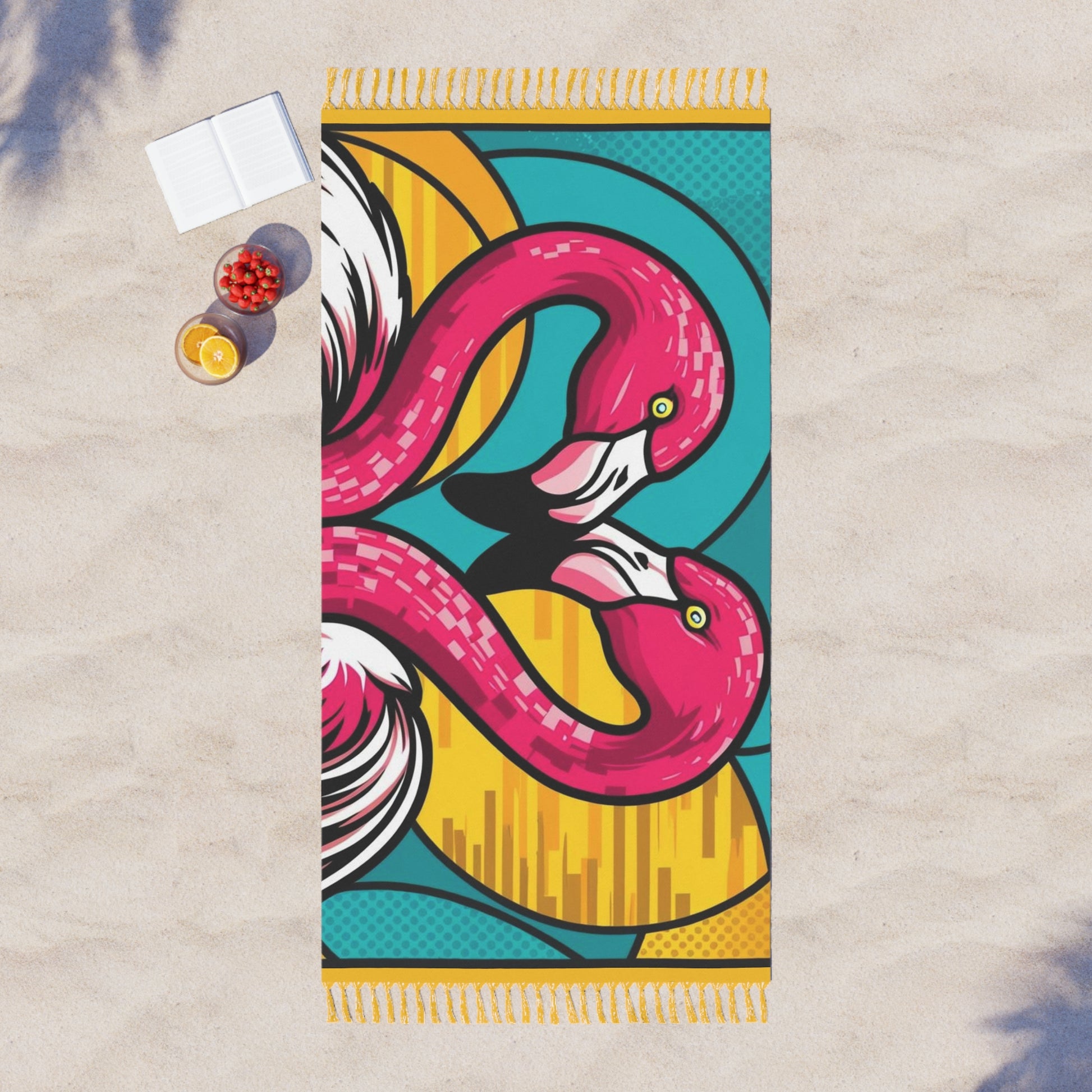 Boho Beach Towel, Ideal for Summer Fun, Pool Parties and Picnics, Flamingo Design, Vibrant Colors, Perfect Gift