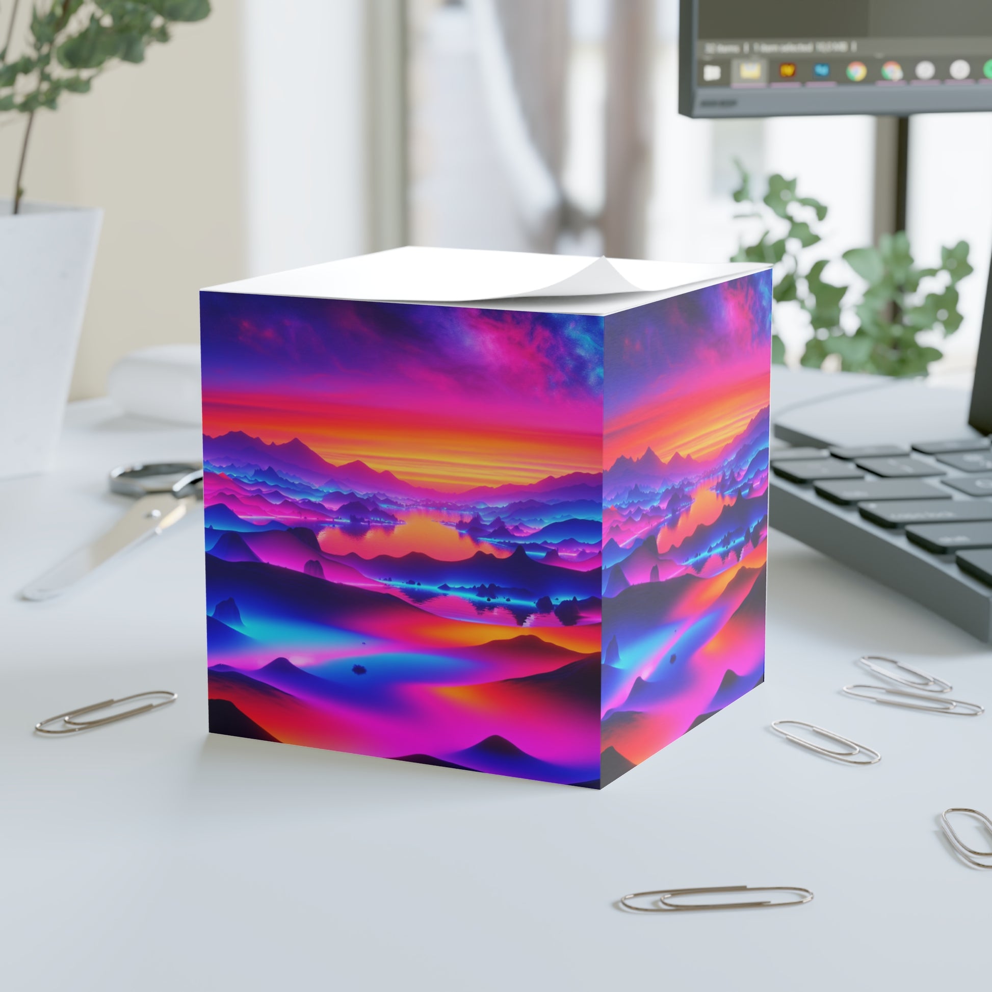 Vibrant Landscape Note Cube | Stationery, Desk Accessory, Gift for Students, Office Decor, Colorful Post-it Note Holder