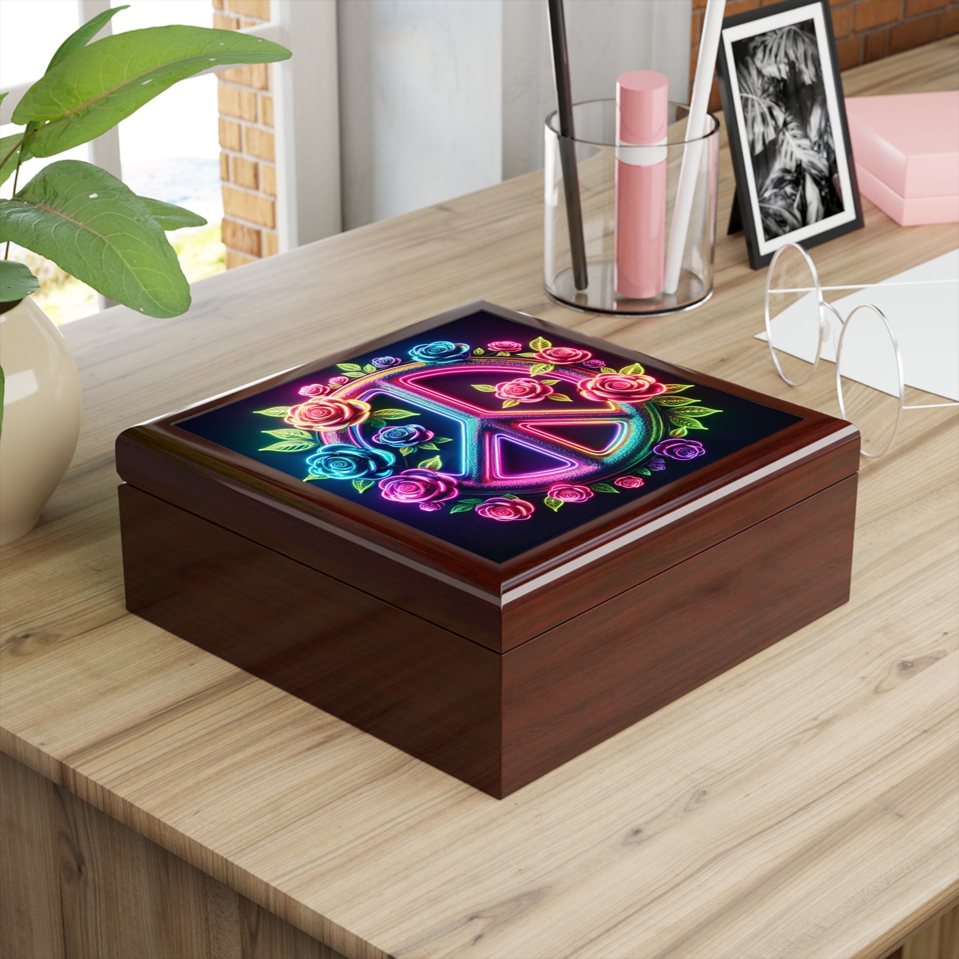 Colorful Peace Sign Jewelry Box - Boho Chic Organizer for Rings & Necklaces, Perfect Gift for Her, Home Decor, Love & Peace Theme