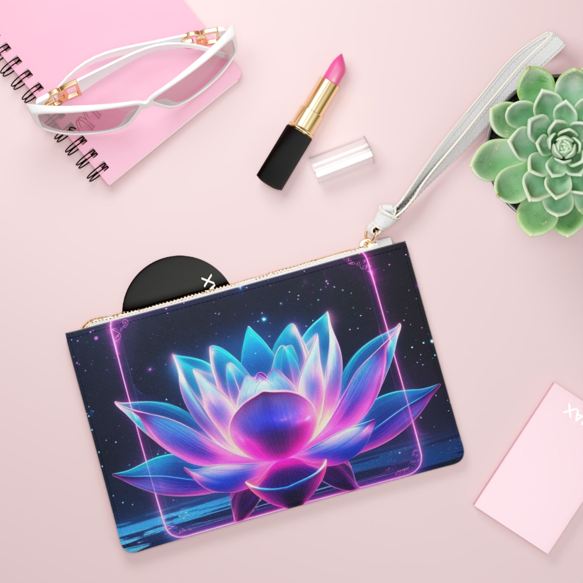 Vibrant Lotus and Eye Clutch Bag - Colorful Travel Pouch for Festivals, Gifts, Self-Care, Women, Bohemian Style