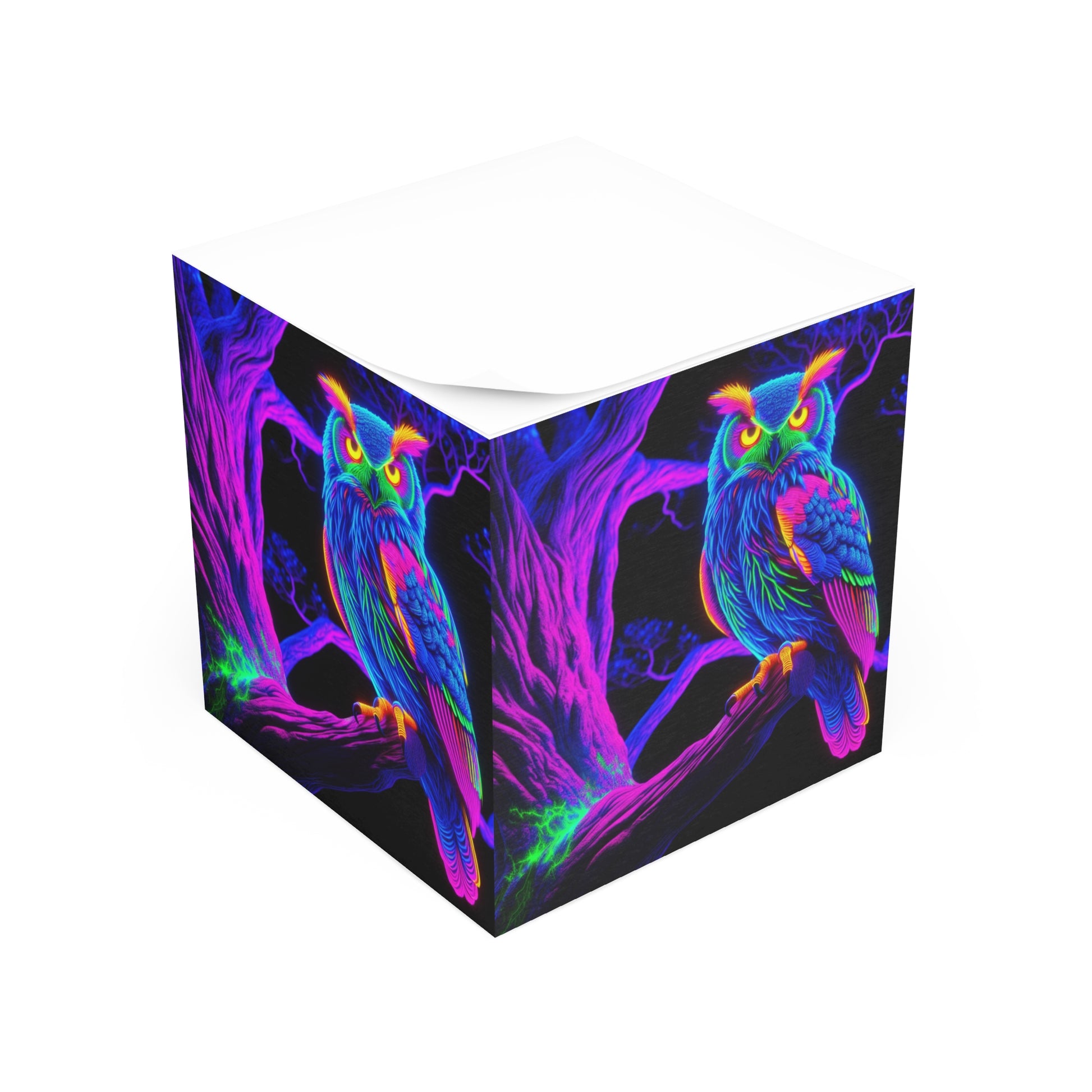 Neon Owl Note Cube - Colorful Desk Organizer, Gifts for Students, Office Decor, Colorful Stationery, Creative Writing Supplies