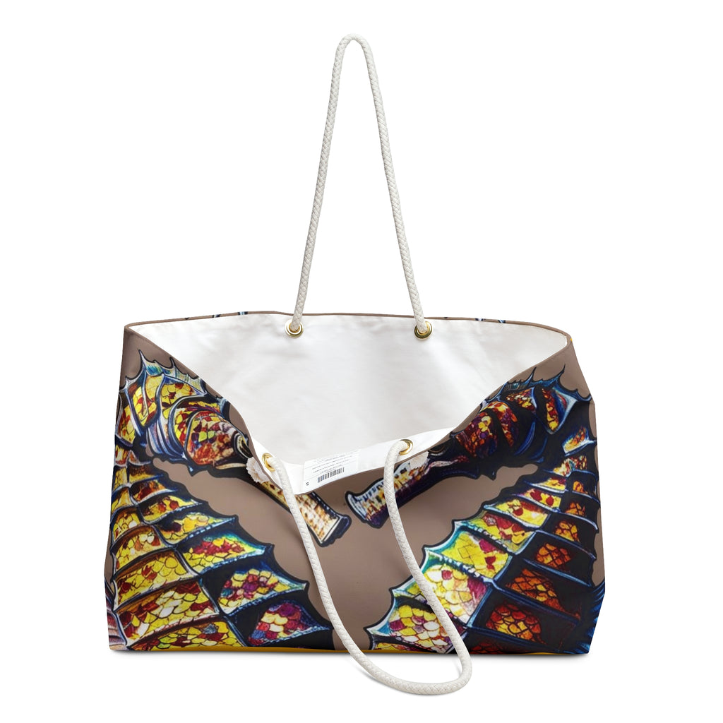 Vibrant Mosaic Seahorse Weekender Bag, Travel Tote, Beach Bag, Weekend Getaway Essentials, Unique Nautical Gift, Carryall Carry-On Tote