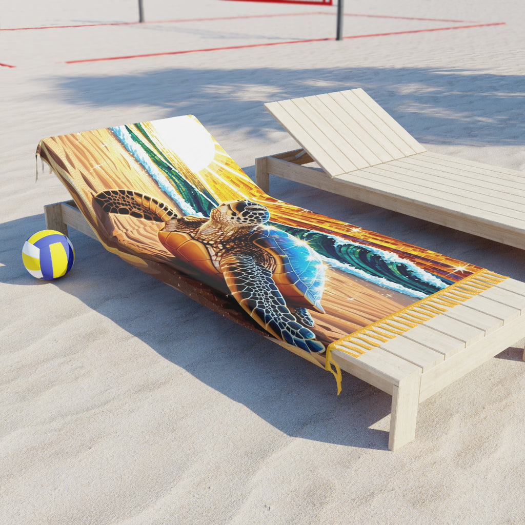 Boho Beach Towel - Vibrant Turtle Design, Perfect for Summer, Beach Days, Poolside Fun, and Travel