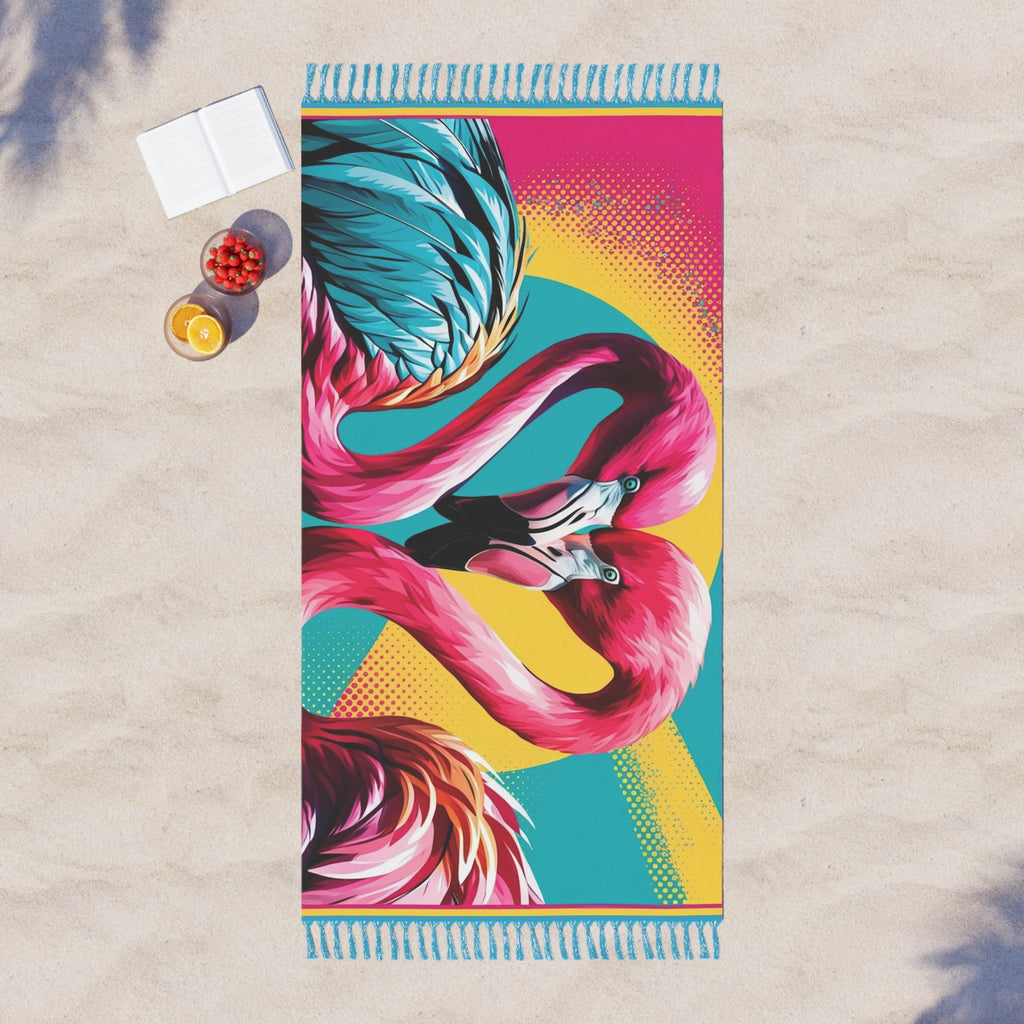 Boho Beach Towel - Vibrant Flamingo Design, Summer Swim, Pool Day, Gift for Her, Beach Vacation Essential, Bohemian Style