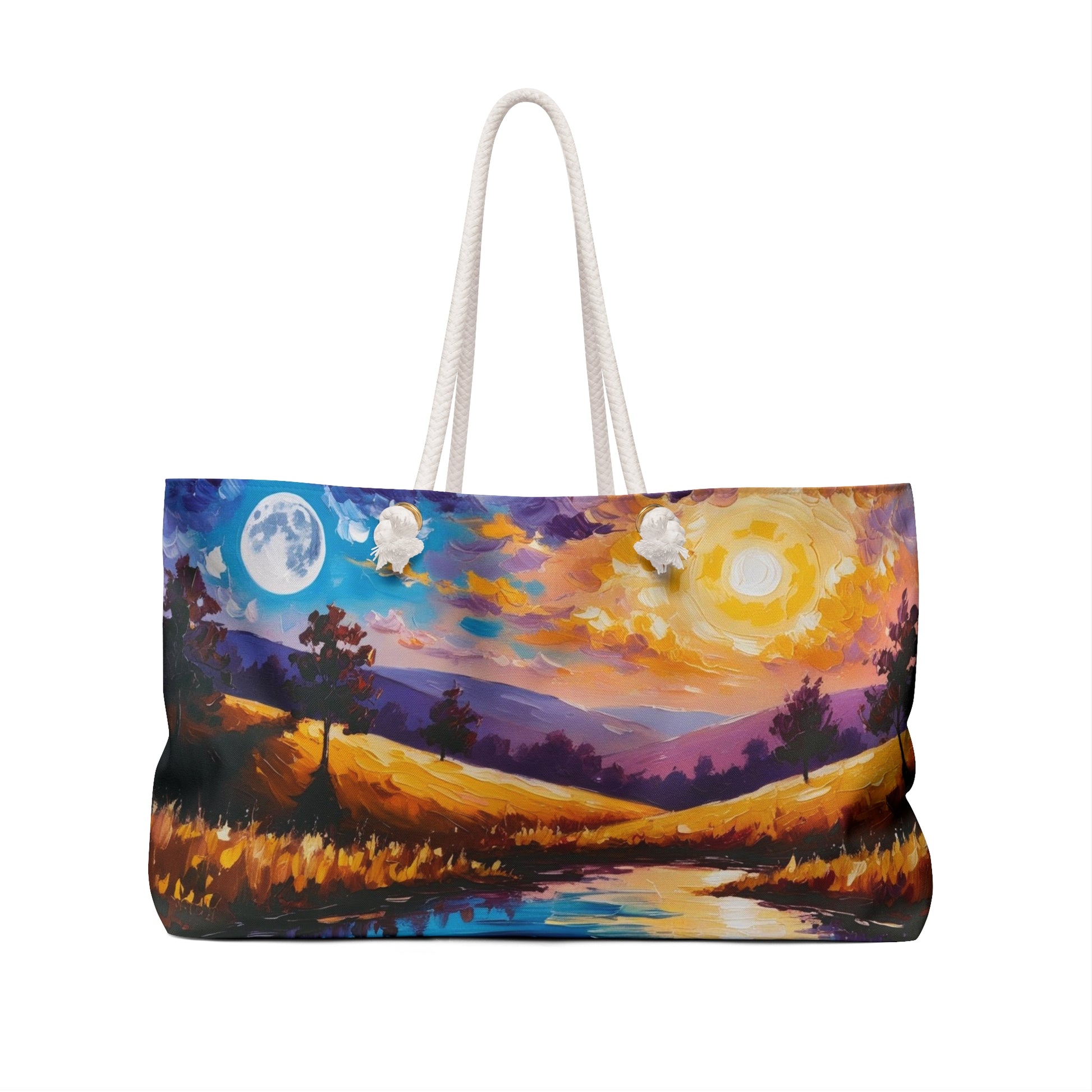 Vibrant Landscape Weekender Bag, Travel Tote, Beach Bag, Weekend Getaway Essential, Sensational Sunset and Moonlight Design