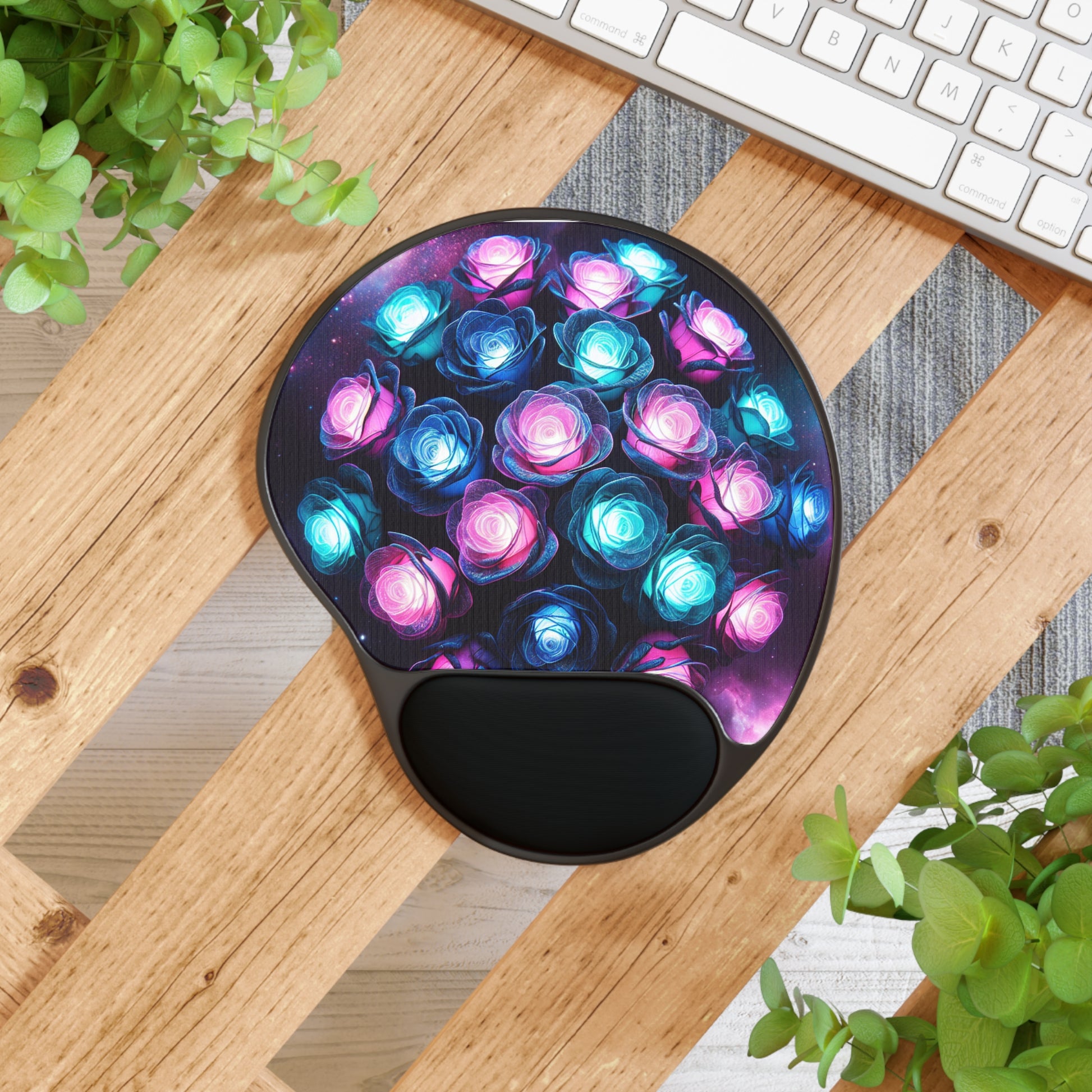 Floral Glow Mouse Pad with Wrist Rest, Colorful Desk Accessory, Ergonomic Computer Pad, Gift for Gamers, Home Office Decor