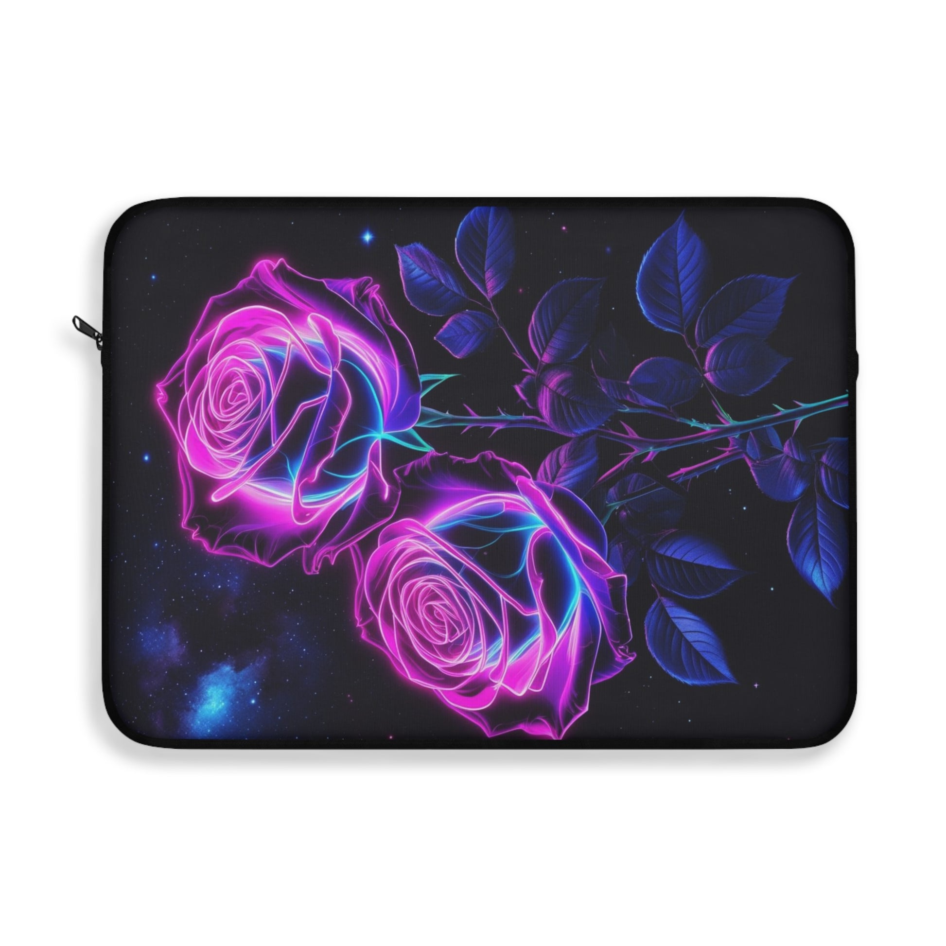 Neon Rose Laptop Sleeve | Floral Tech Case, Gift for Teal Aesthetic, Computer Bag, Stylish Cover, Galatic Laptop Protector
