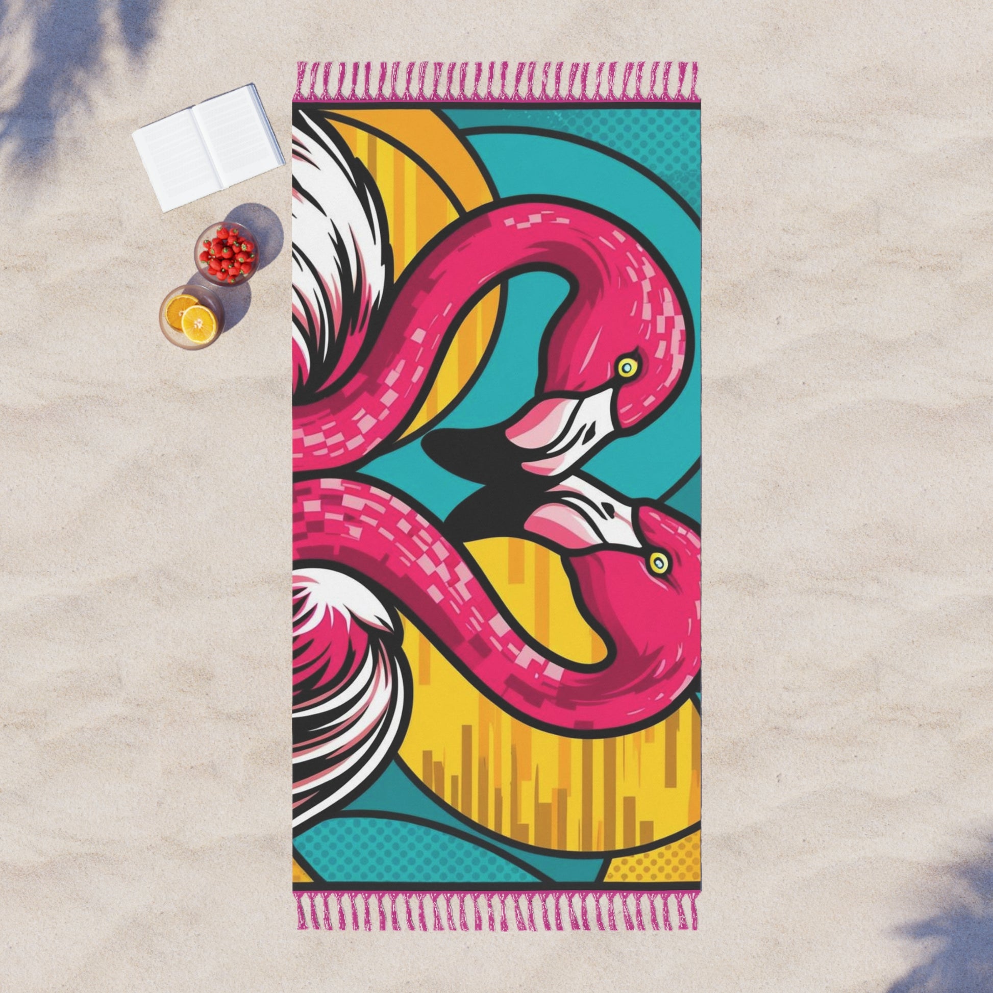 Boho Beach Towel with Flamingos, Tropical Vibe, Perfect for Summer, Beach Days, Pool Parties, Gift for Nature Lovers, Bohemian Decor