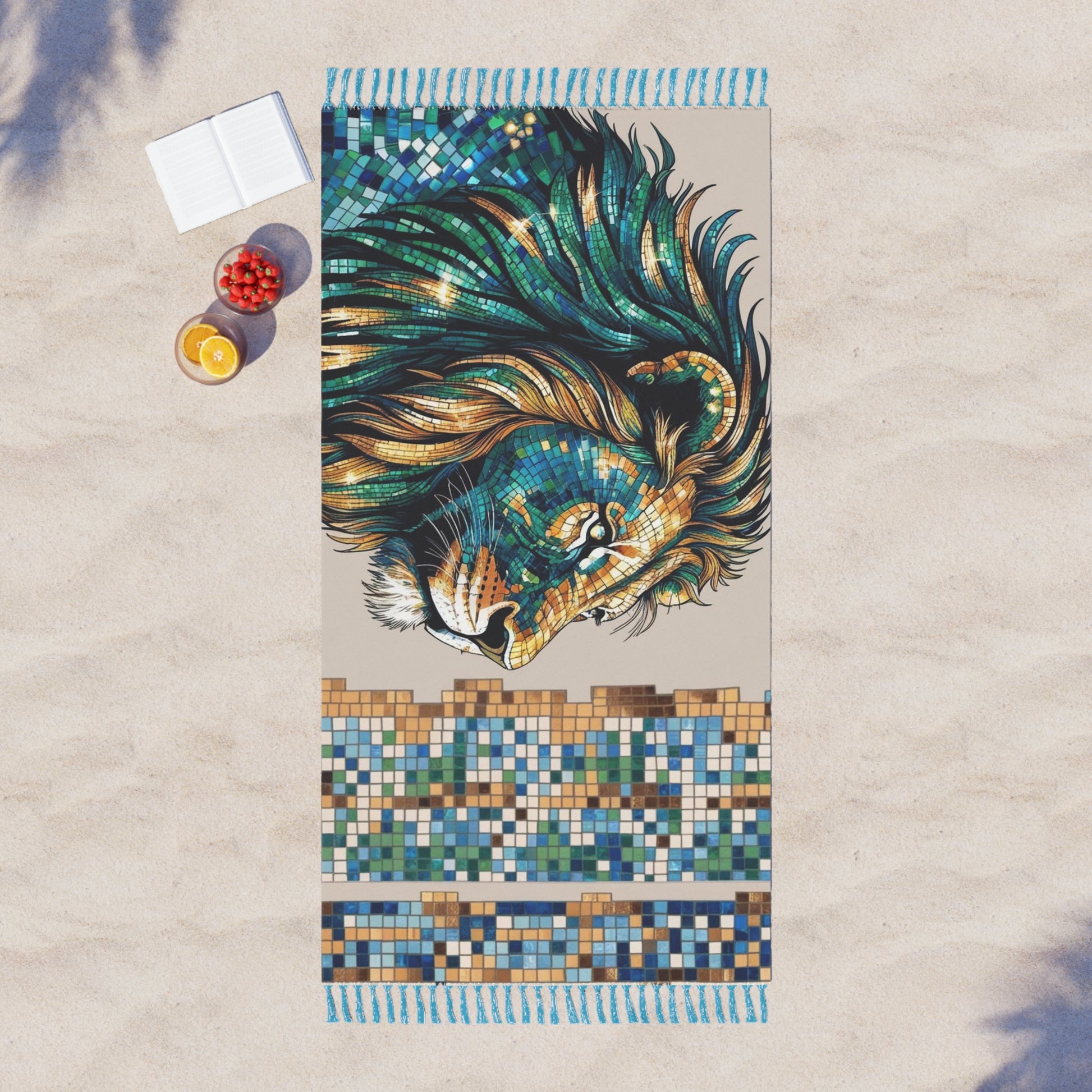 Boho Beach Towel | Artistic Mosaic Lion Design | Perfect for Summer, Beach Days, Pool Parties, and Gift Giving