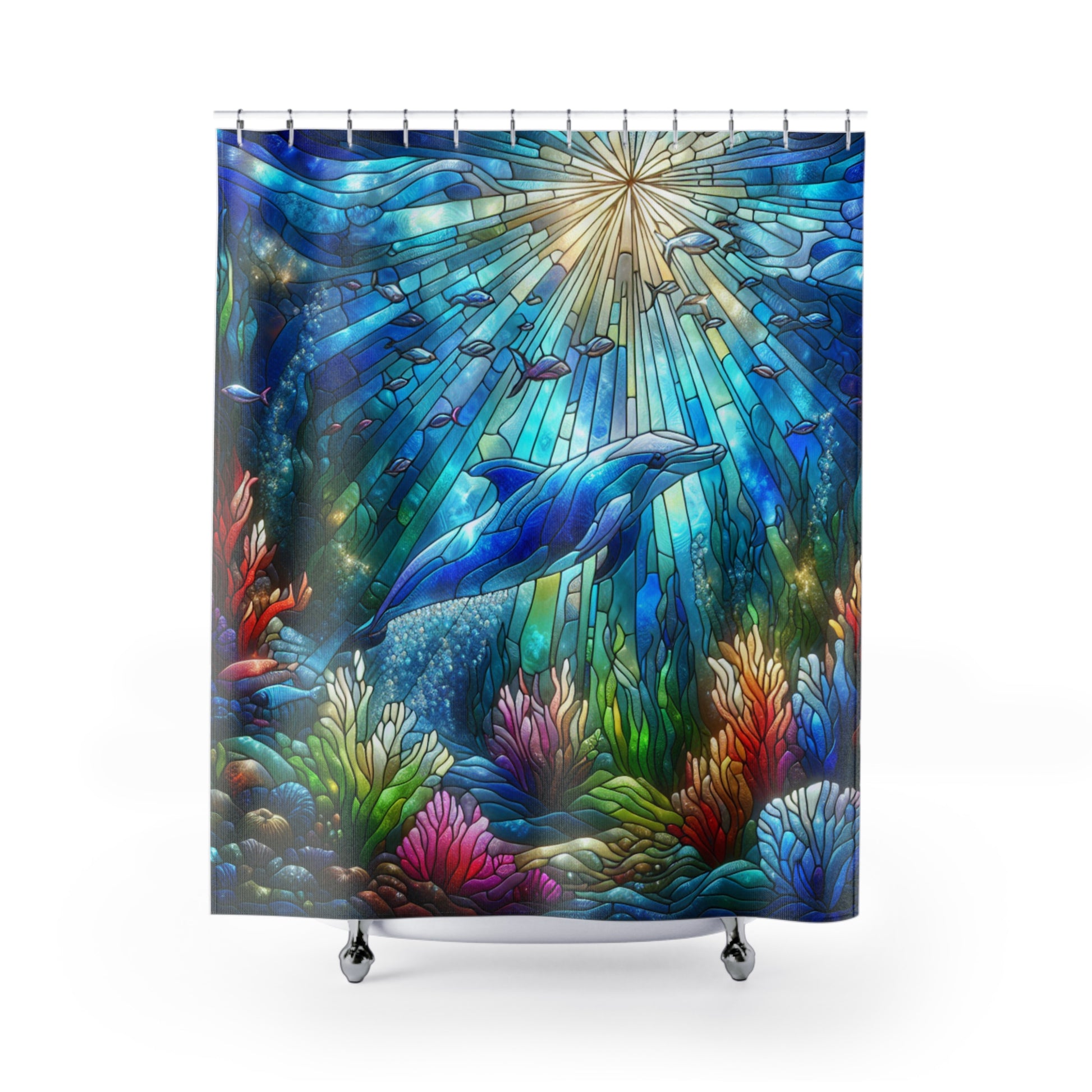 Vibrant Dolphin Shower Curtain, Nautical Home Decor, Ocean Theme Bathroom Accessory, Coastal Gift, Beach Vibes