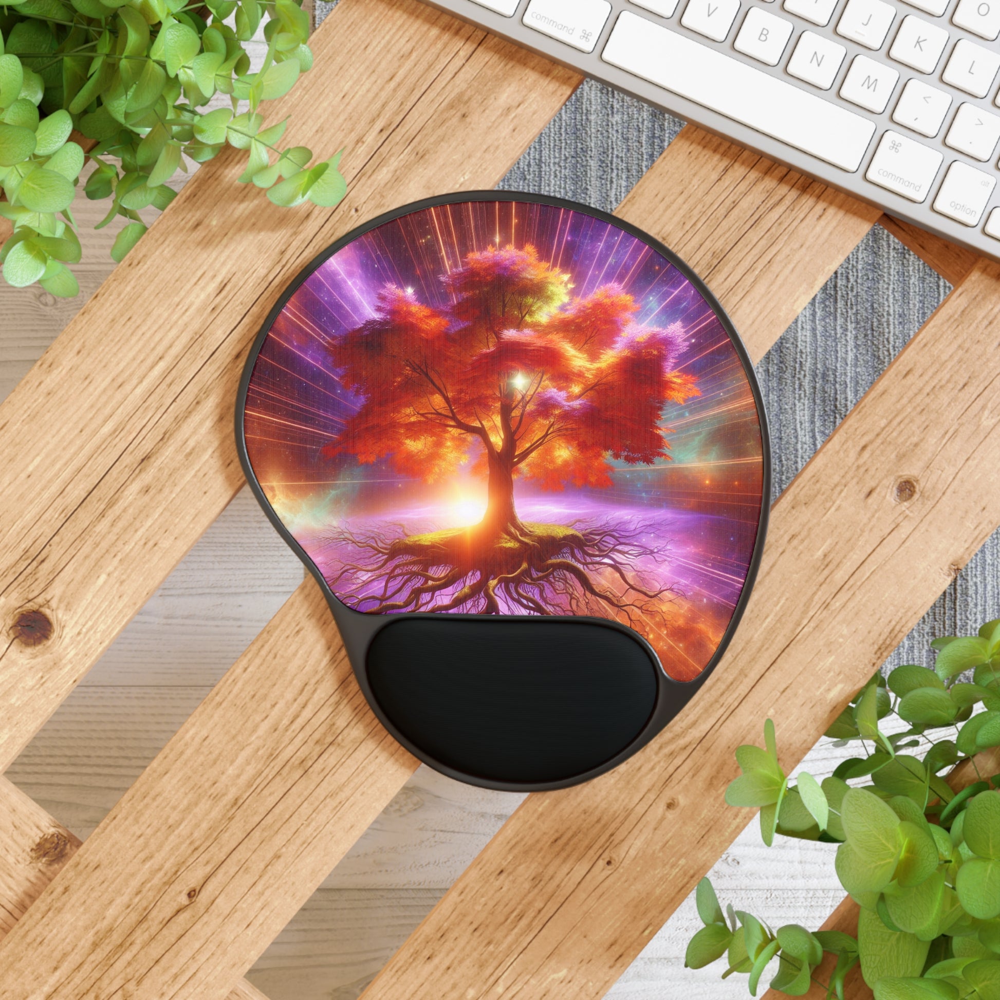 Vibrant Tree Design Mouse Pad with Wrist Rest, Colorful Desk Accessory for Home Office, Unique Gift Idea, Gaming, Study