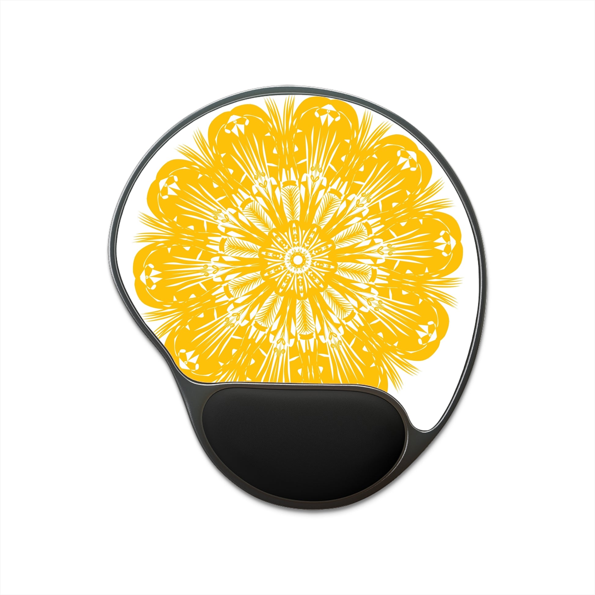 Bright Floral Mouse Pad with Wrist Rest, Ergonomic Desk Accessory, Office Gift, Gamer Mousepad, Yellow Mandala Design