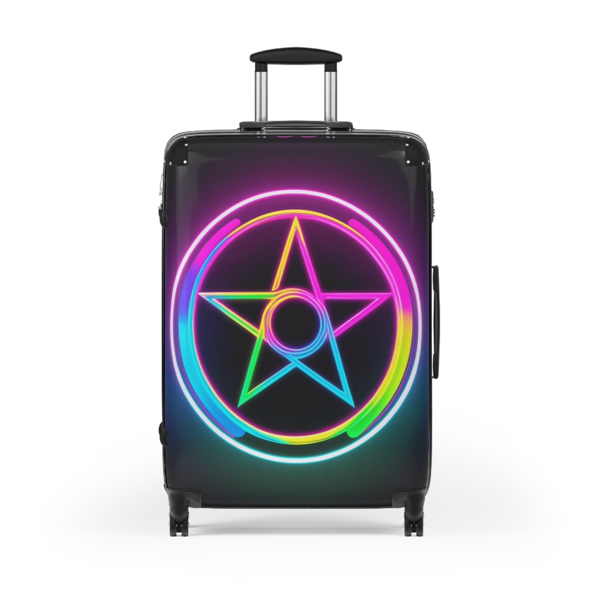 Neon Star Suitcase, Unique Travel Luggage, Stylish Carry-On, Colorful Spinner Bag, Perfect for Festivals, Vacations, and Holidays
