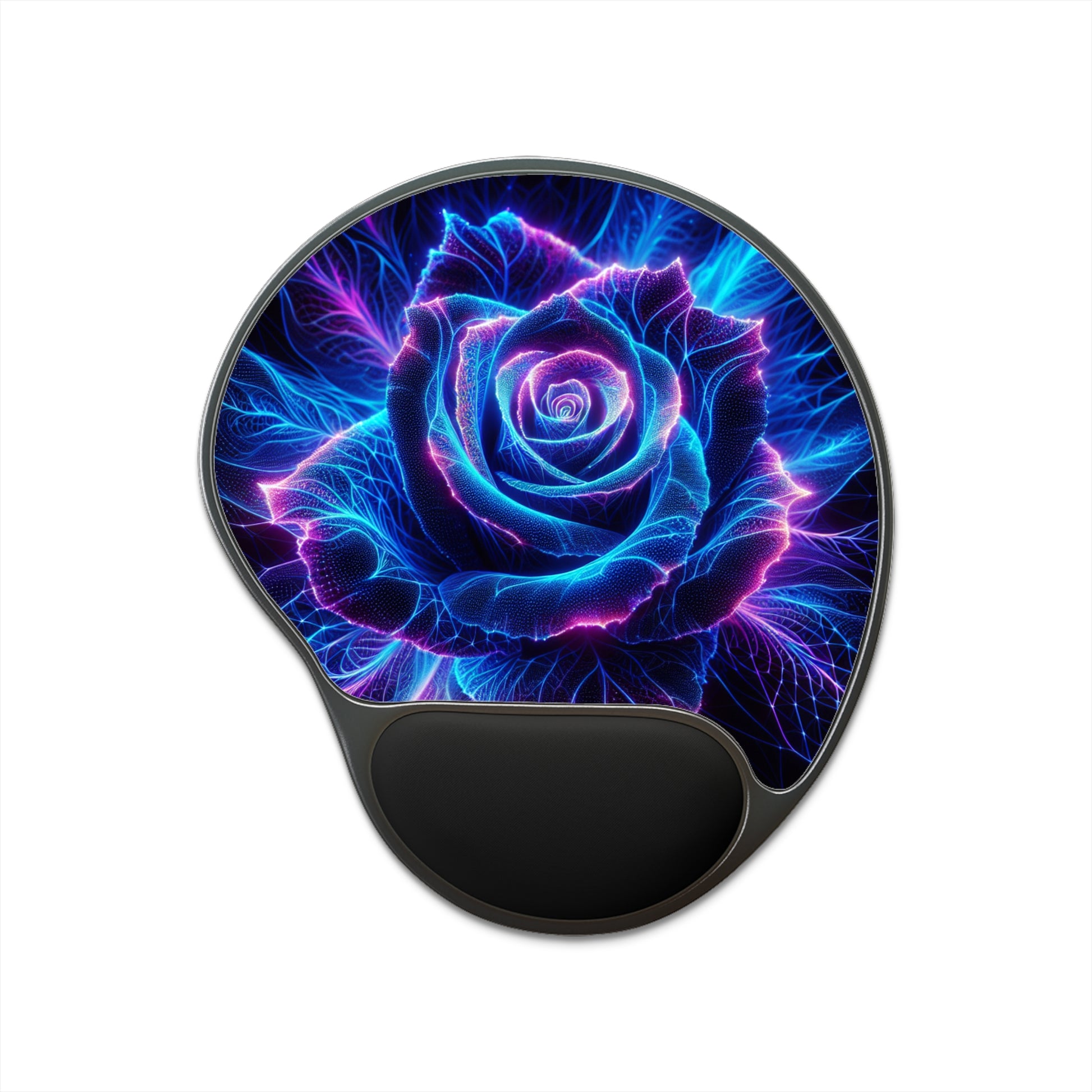 Neon Rose Mouse Pad with Wrist Rest, Vibrant Desk Accessory for Gamers, Unique Gift for Him/Her, Office Essentials, Floral Art