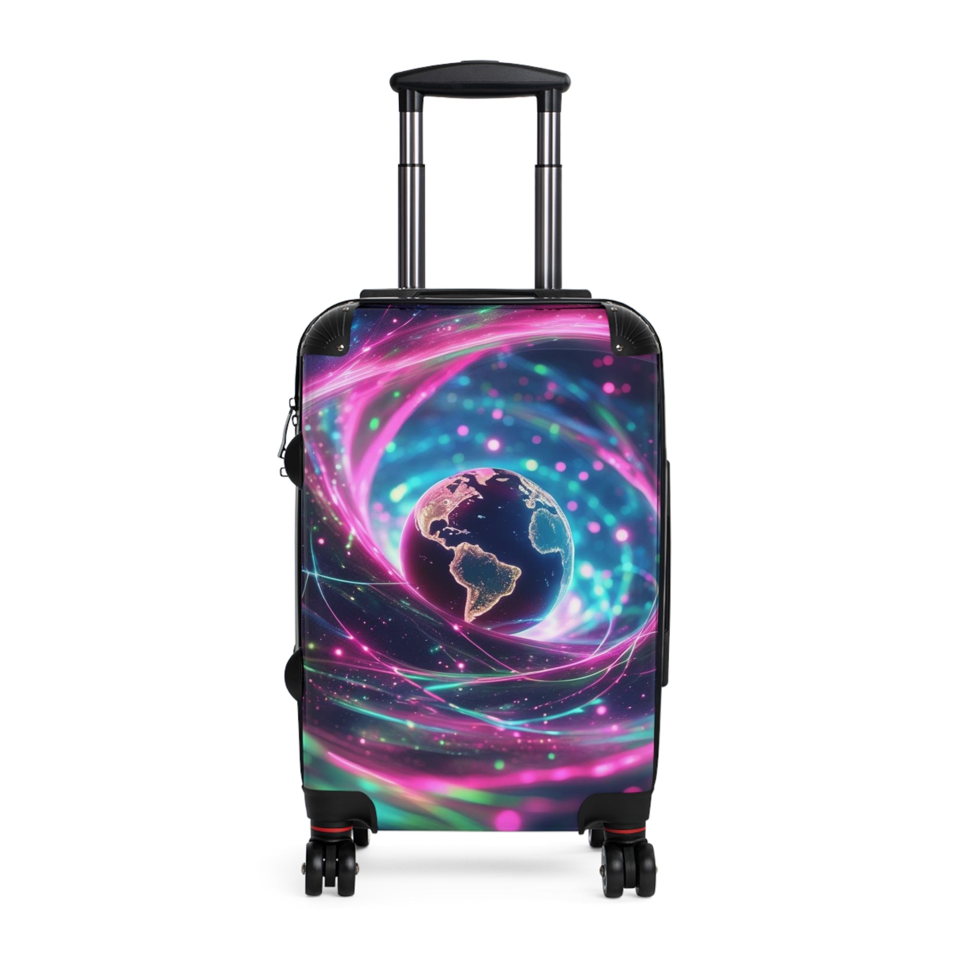 Globe-Trotting Suitcase, Colorful Travel Luggage, Cosmic Design Carry-On, Unique Vacation Bag, Stylish Suitcase for Travelers