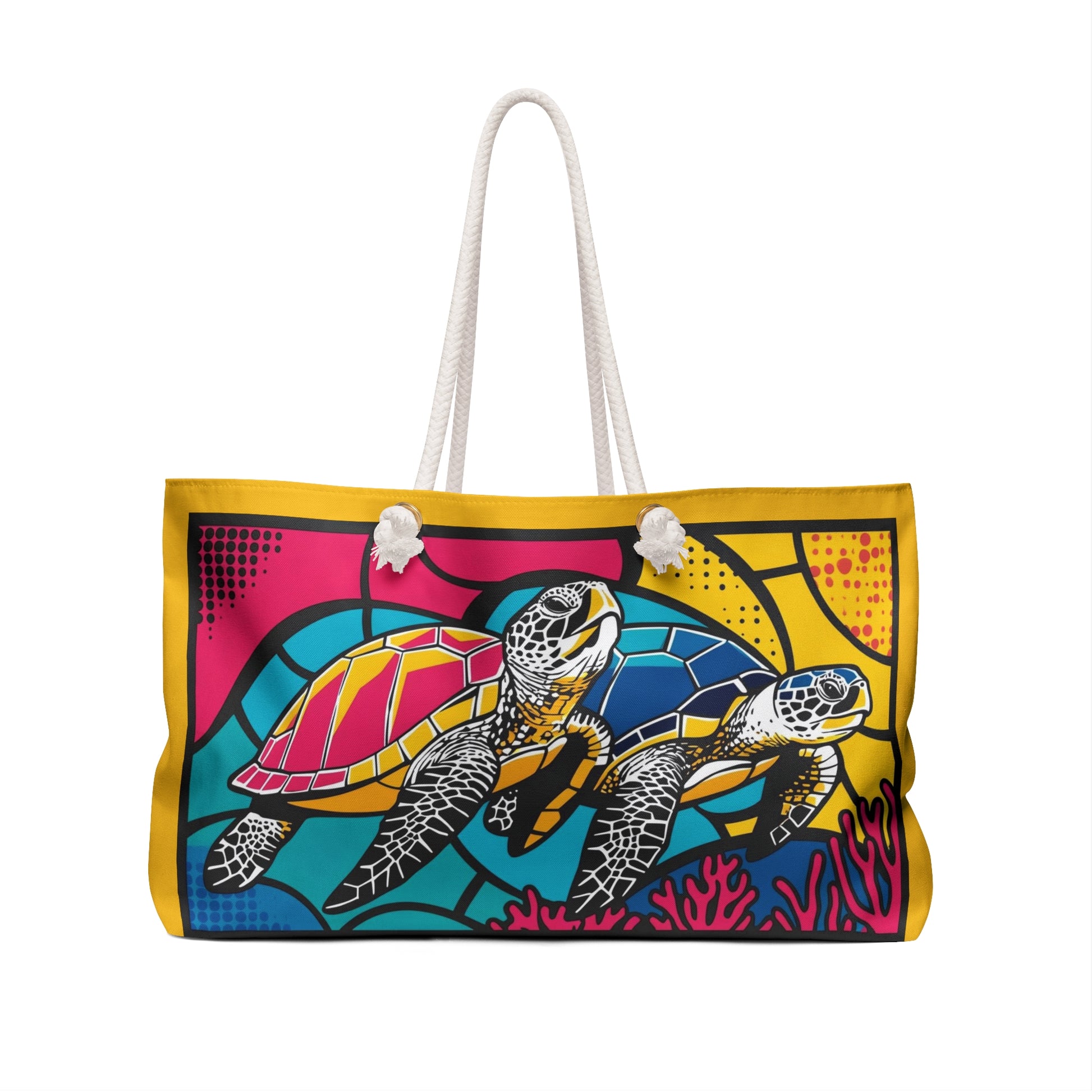 Tropical Turtle Pop Art Weekender Bag - Colorful Travel Tote, Beach Bag, Vacation Accessory, Stained Glass Design, Gift for Travelers