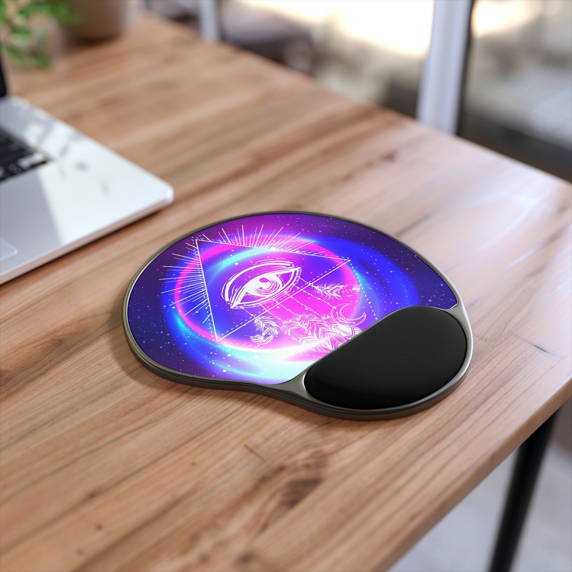 Cosmic Mouse Pad with Wrist Rest, Celestial Office Decor, Astrology Gift, Gamer Workspace Accessory, Purple Galaxy Design