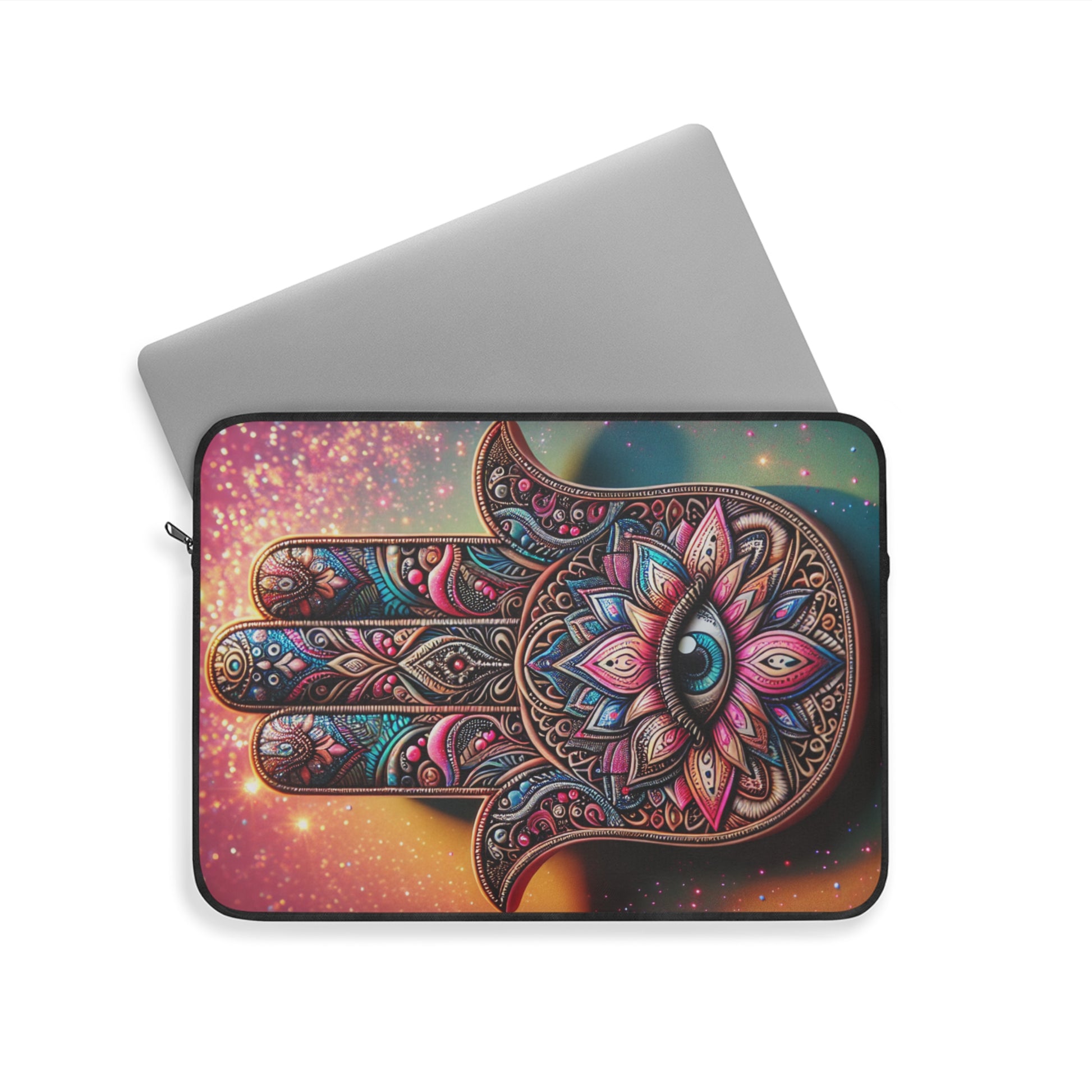 Boho Chic Laptop Sleeve with Hamsa hand Design, Laptop Case, Tech Organizer, Gift for Students, Office Decor, Stylish Protection