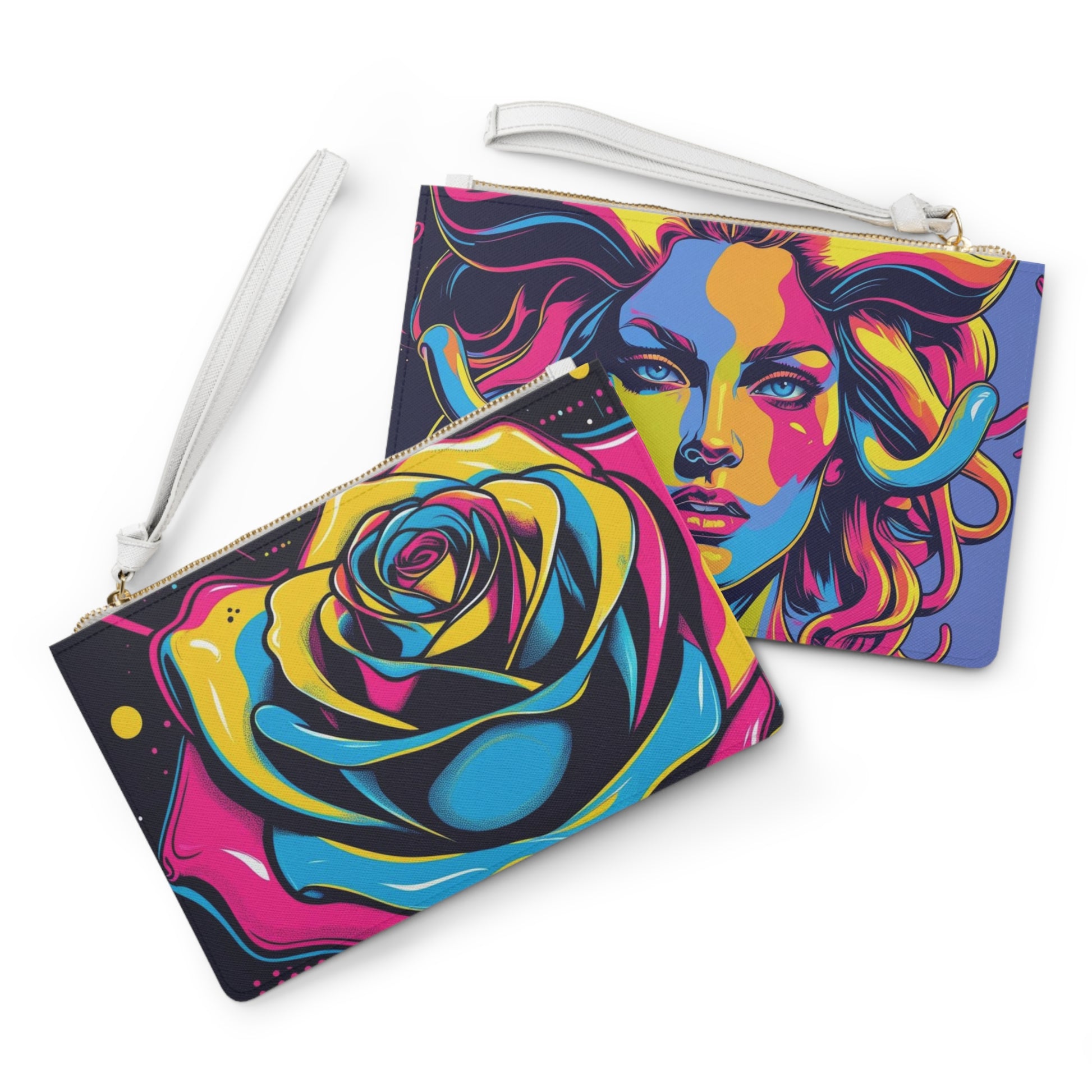 Vibrant Art Clutch Bag - Retro Route 66, Colorful Portrait, Travel Accessory, Festival Essential, Chic Evening Handbag