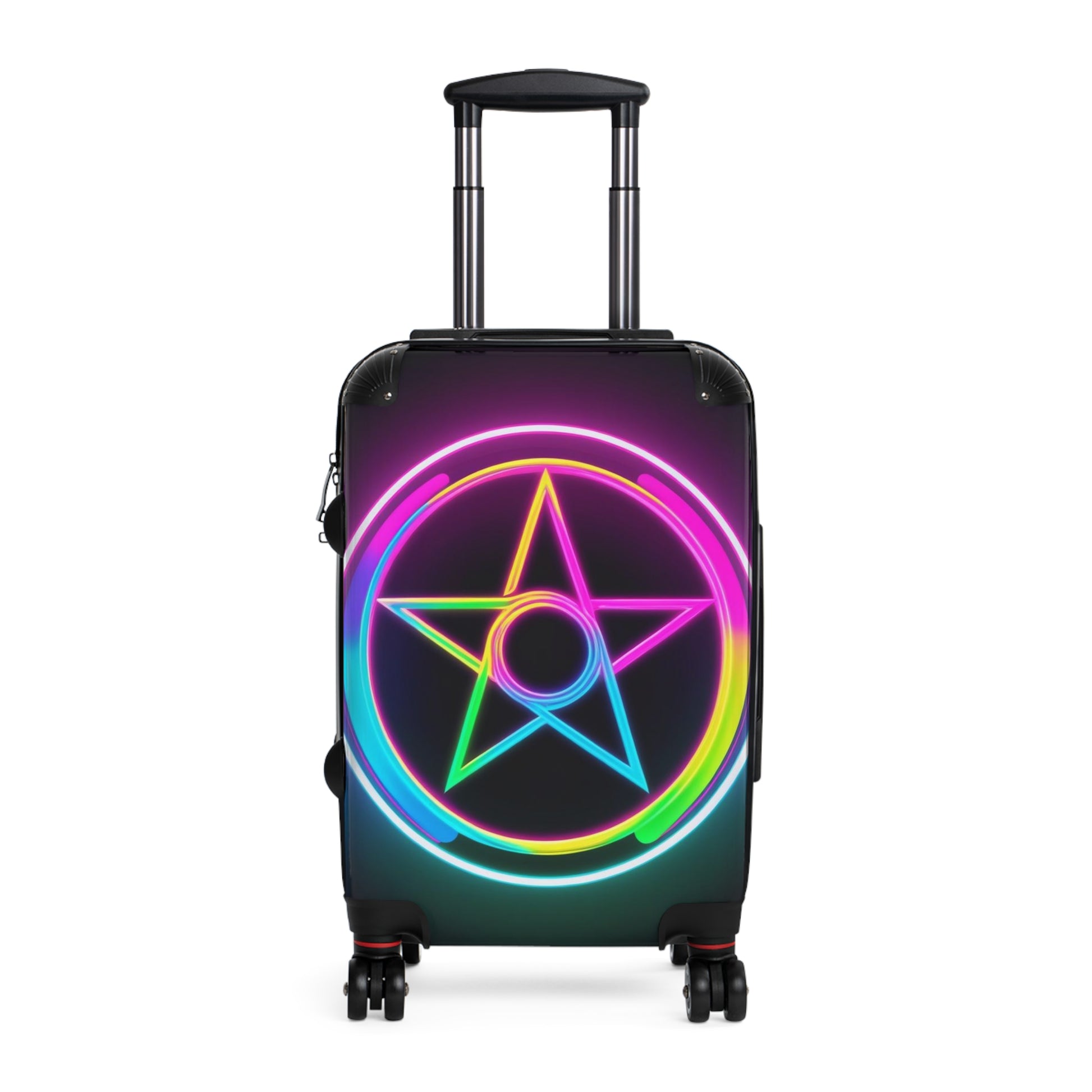 Vibrant Neon Pentagram Suitcase - Lightweight Luggage for Travelers, Carry-On Bag, Festival Gear, Halloween Travel, Unique Gifts