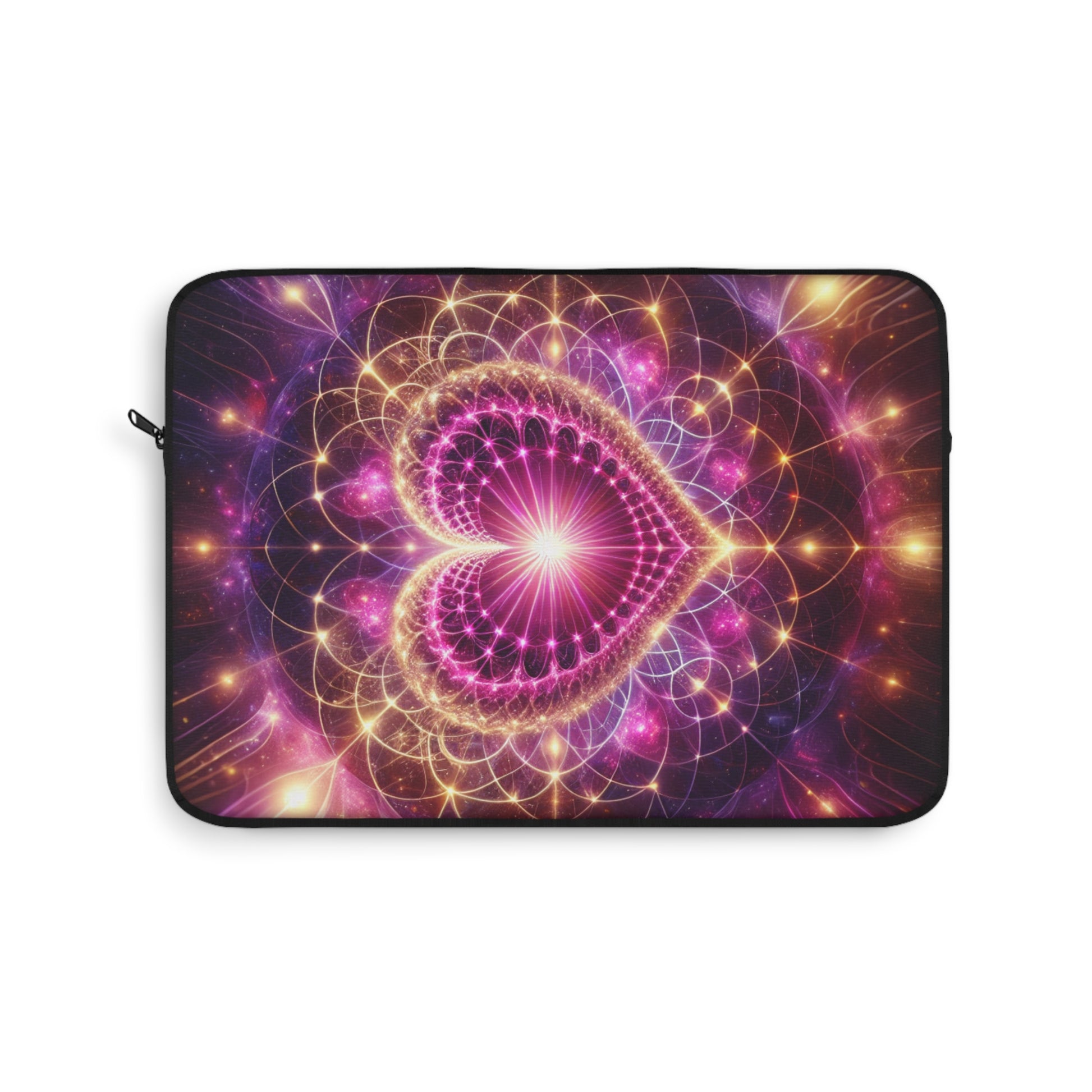 Love and Divine Heart Activation, Heart-Shaped Sacred Geometry Colorful Heart Laptop Sleeve, Romantic Tech Case, Gift for Tech Lovers, Stylish Computer Pouch, Vibrant Laptop Bag