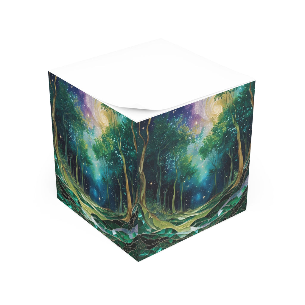 Whimsical Forest Note Cube, Notepad Holder, Desk Accessory, Gift for Nature Lovers, Home Office Decor, Eco-Friendly Stationery