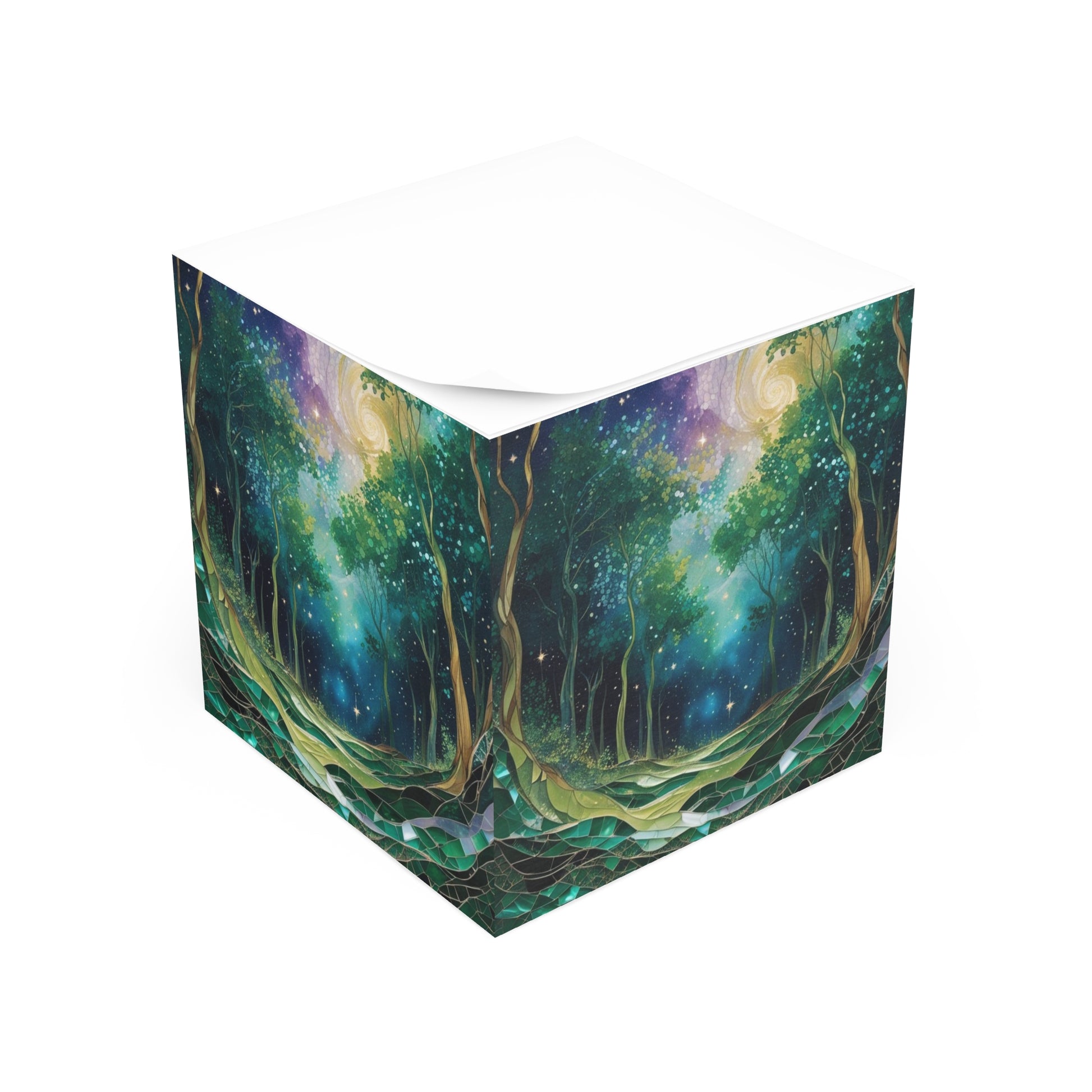 Whimsical Forest Note Cube, Notepad Holder, Desk Accessory, Gift for Nature Lovers, Home Office Decor, Eco-Friendly Stationery