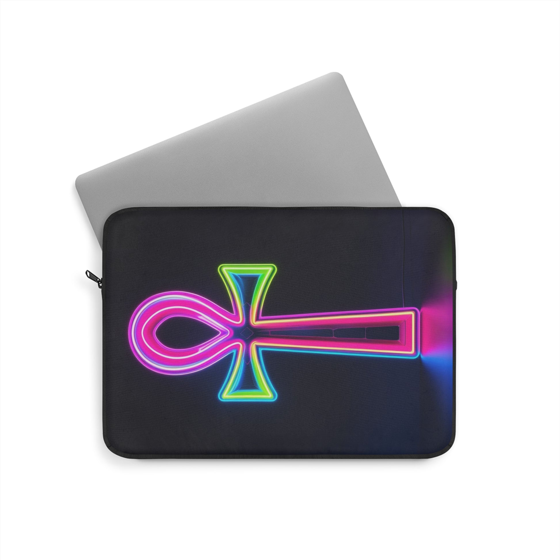 Colorful Ankh Laptop Sleeve – Neon Laptop Case, Boho Tech Accessory, Gift for Students and Creatives, Holiday Present, Unique Design