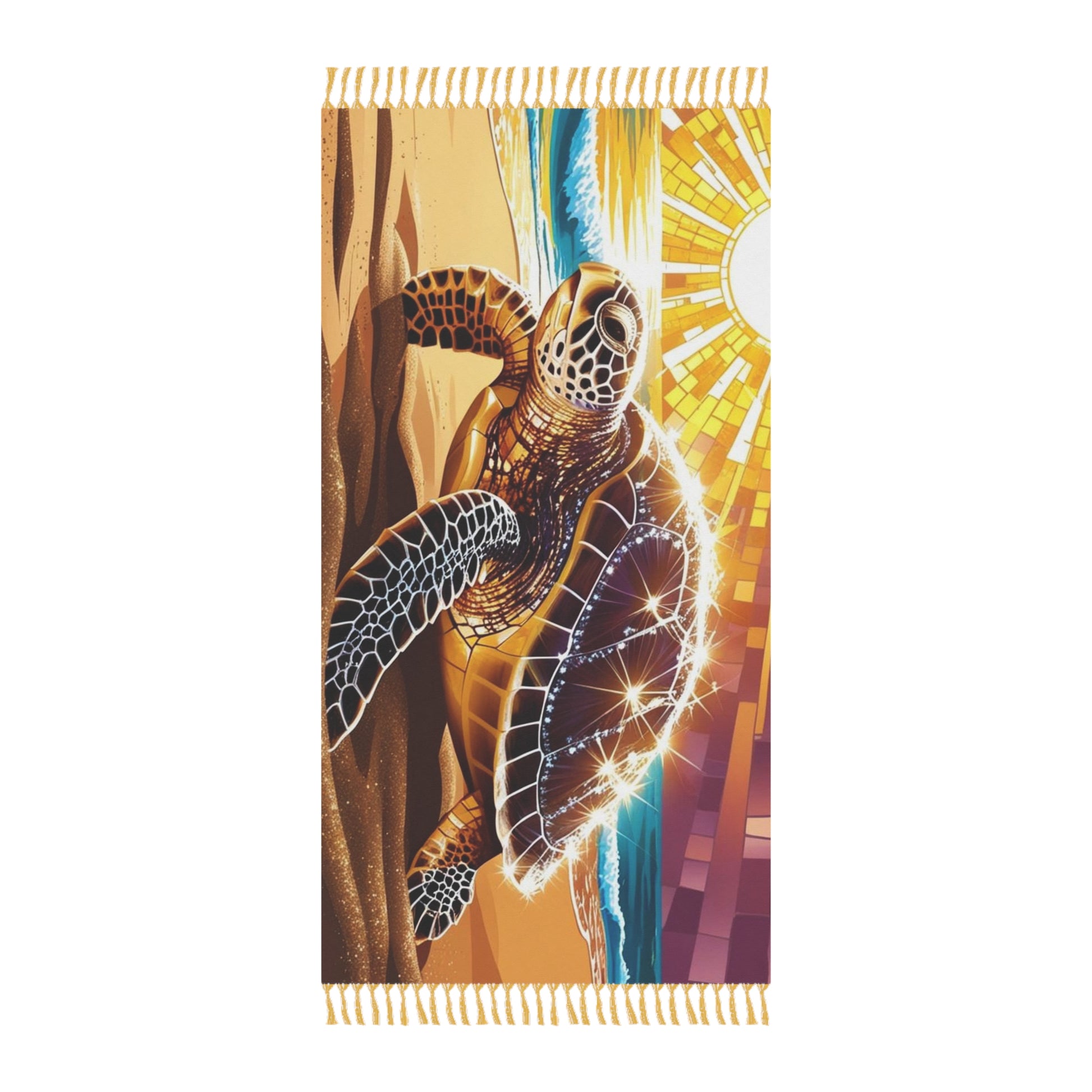 Boho Beach Towel with Turtle Design, Vibrant Summer Beach Blanket, Eco-Friendly Beach Accessory, Bohemian Home Decor, Gift for Ocean Lovers