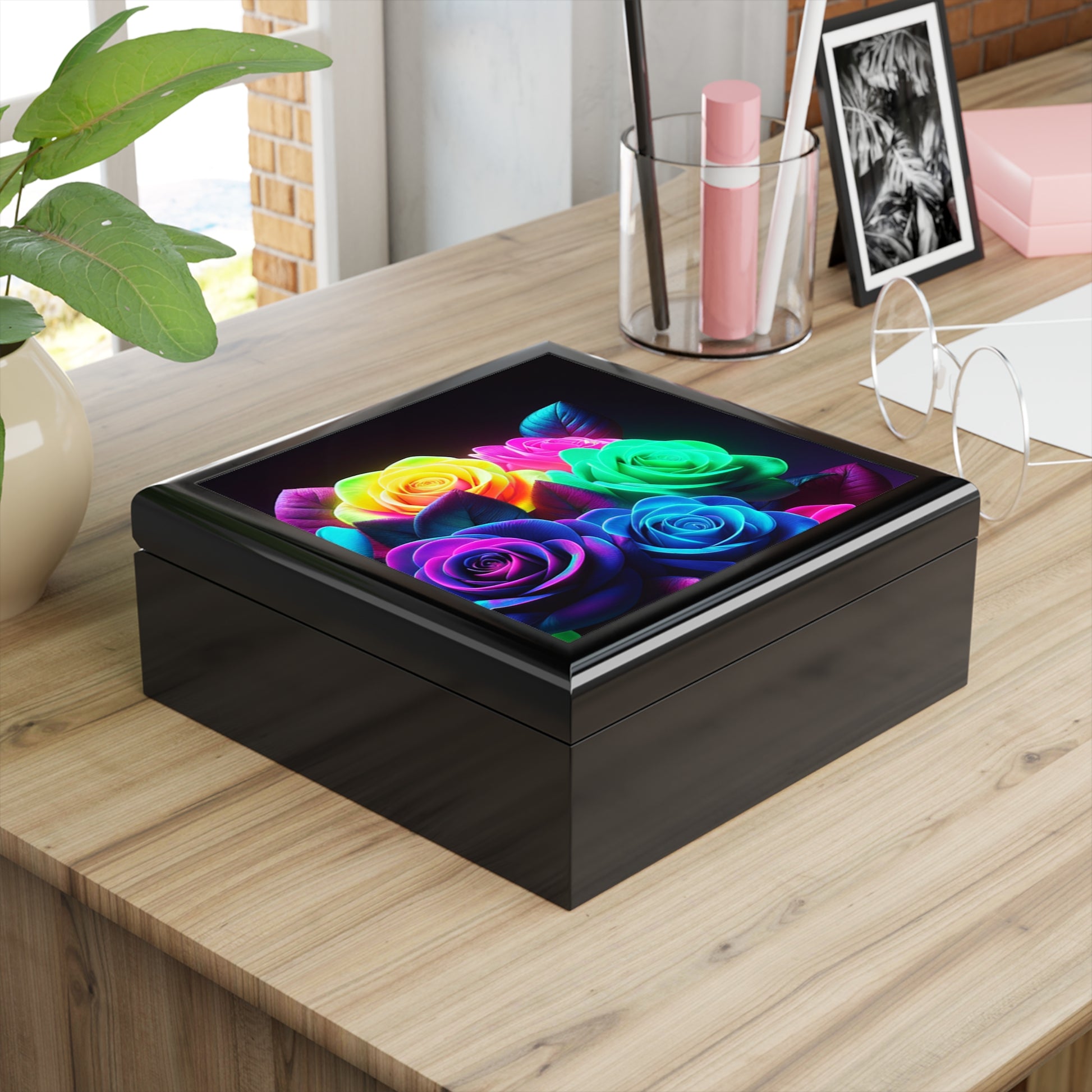 Colorful Floral Jewelry Box with Rose Design, Gift for Her, Home Decor, Wedding Keepsake, Unique Storage