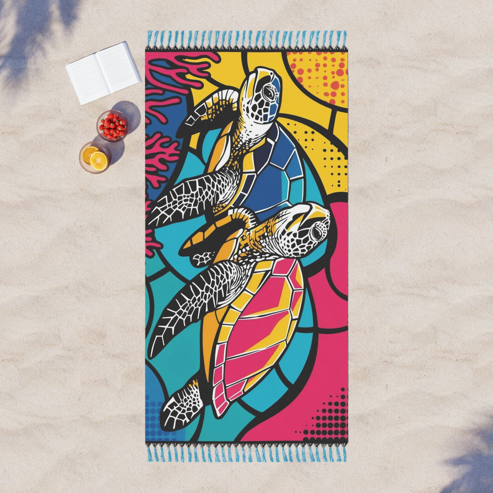 Boho Beach Towel - Vibrant Turtle Design - Perfect for Summer, Pool Parties, Beach Days, and Gifts