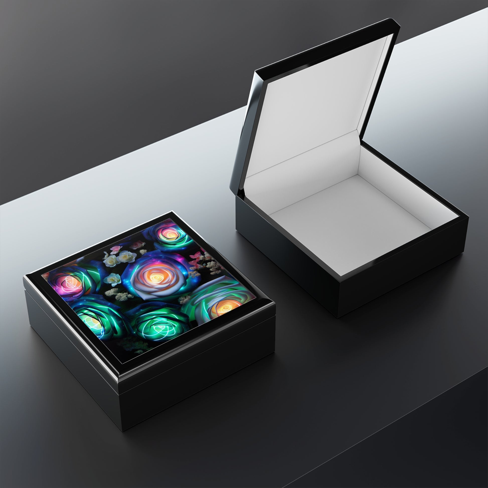 Colorful Floral Jewelry Box with LED Glow, Unique Gift for Her, Floral Keepsake Box, Jewelry Organizer, Women’s Gift, Wedding Gift