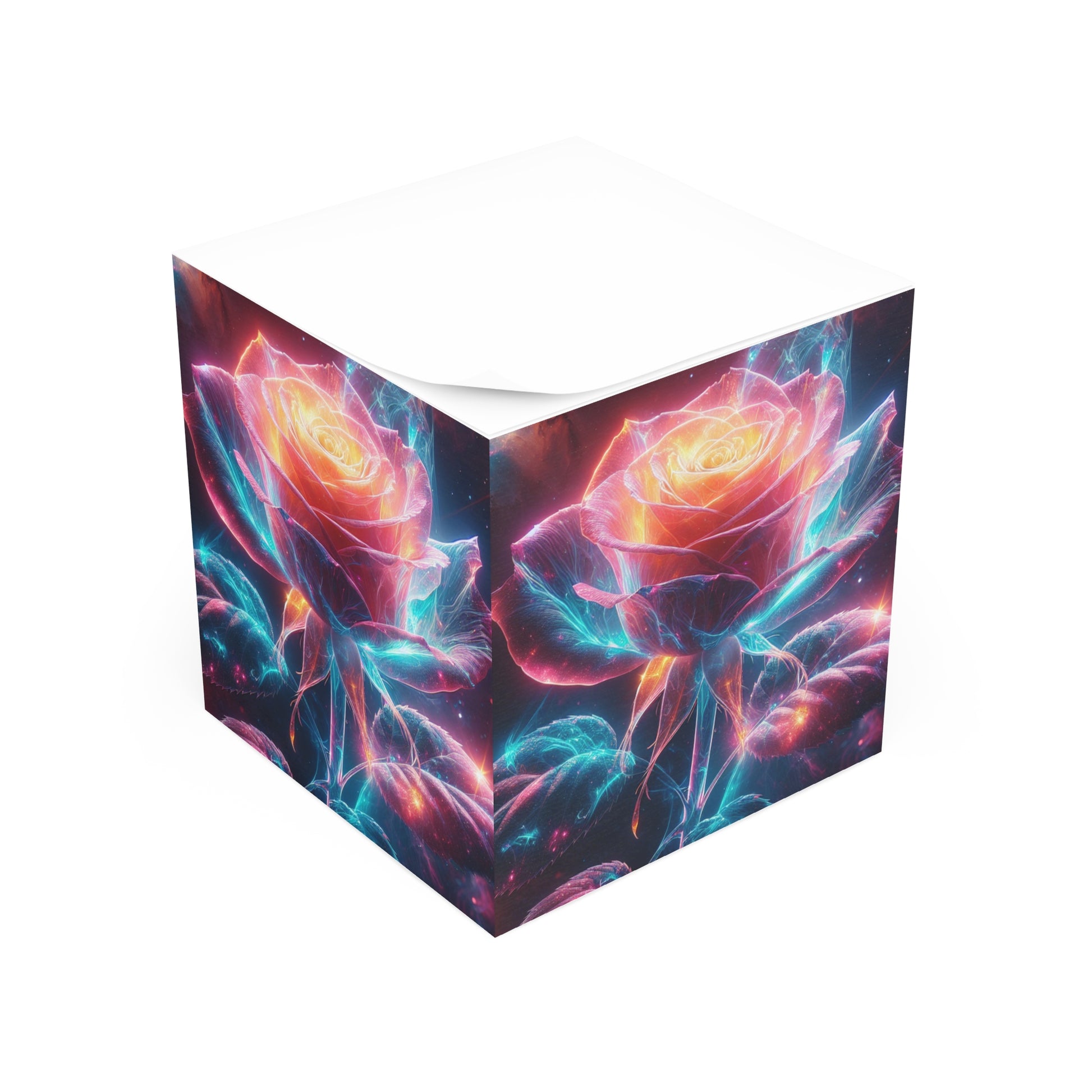 Vibrant Rose Note Cube, Floral Memo Block, Colorful Desk Accessory, Unique Gift for Teachers, Office Decor, Stationery Essential