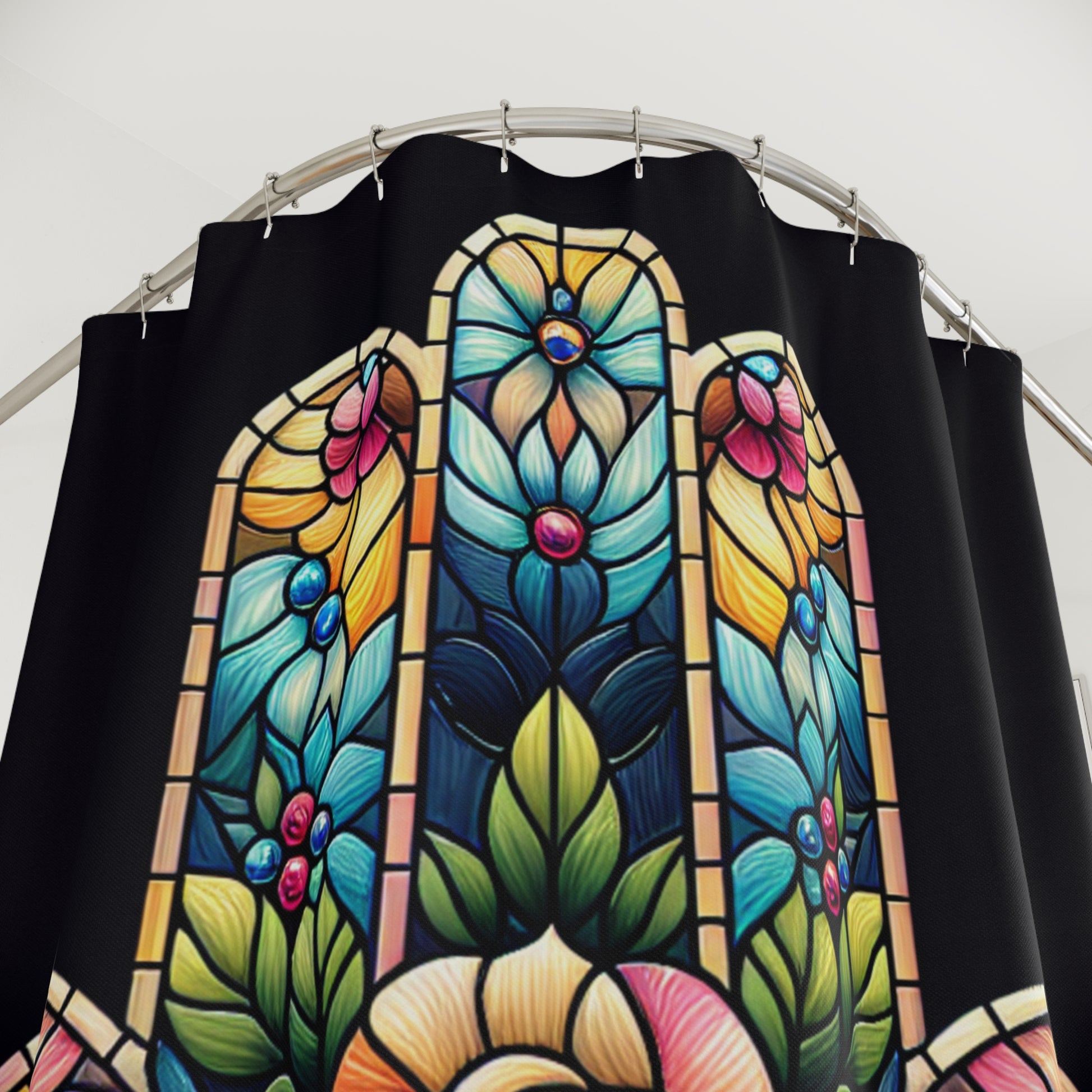Stained Glass Hamsa Shower Curtain, Bohemian Bathroom Decor, Artisan Bathroom Upgrade, Unique Home Gift, Spiritual Wall Art