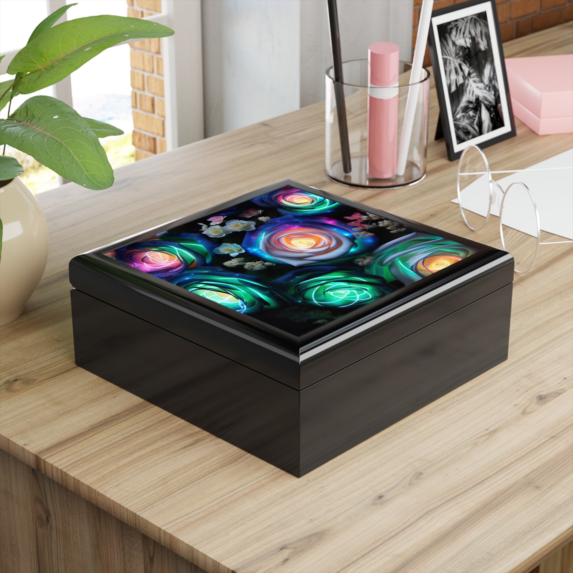 Colorful Floral Jewelry Box with LED Glow, Unique Gift for Her, Floral Keepsake Box, Jewelry Organizer, Women’s Gift, Wedding Gift