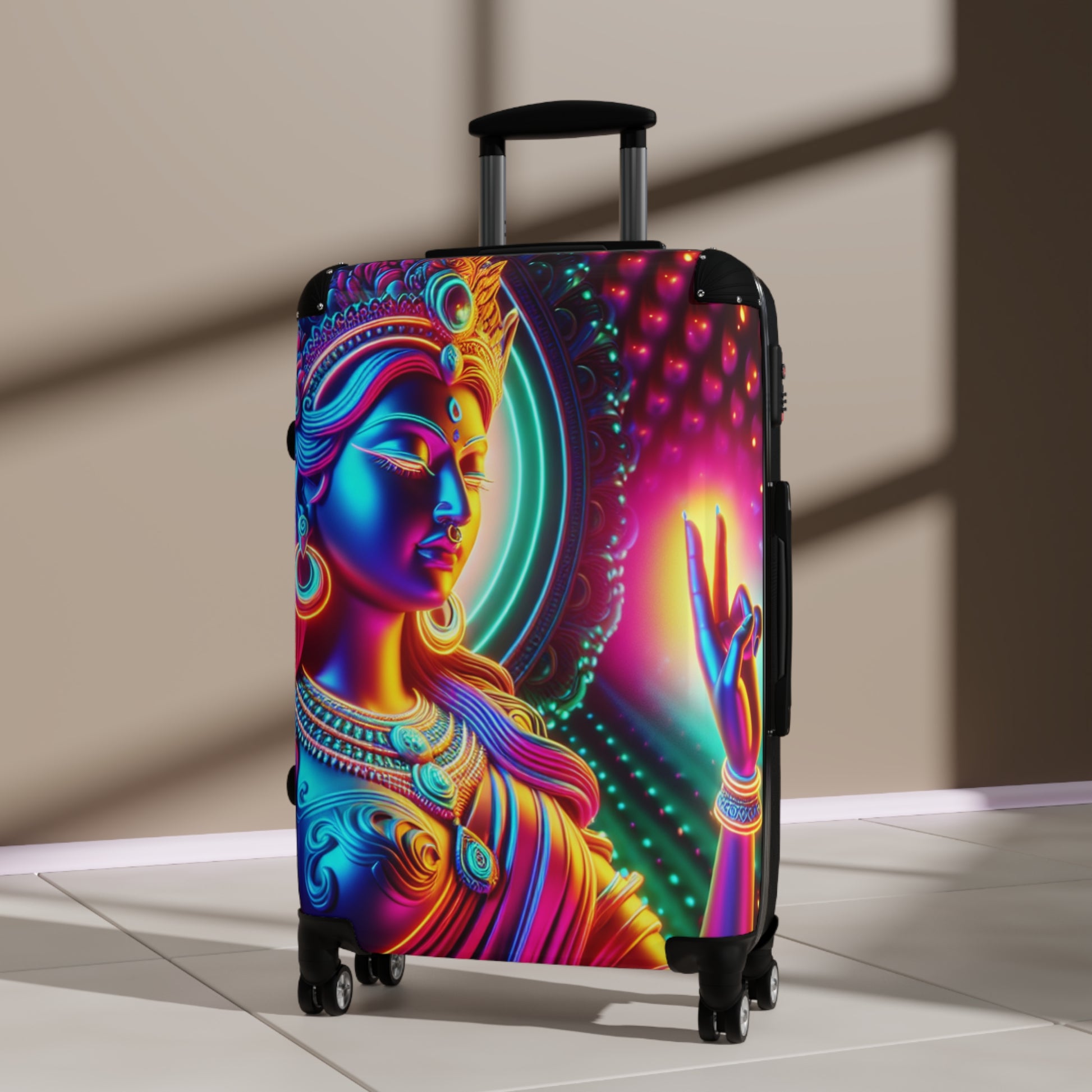Vibrant Goddess Suitcase, Colorful Luggage, Art Travel Case, Unique Carry-On, Bohemian Travel Gear, Festival Suitcase