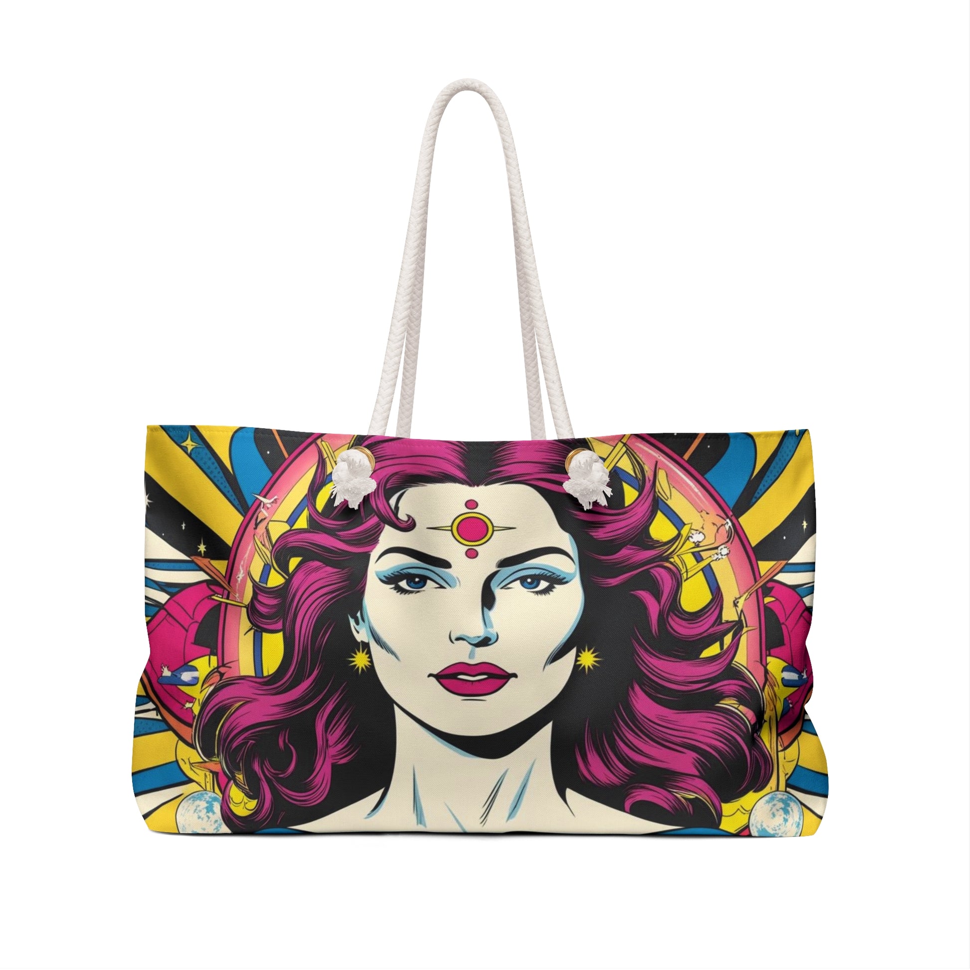 Cosmic-Chic Superhero Weekender Bag, Stylish Tote for Travel, Gym Bag, Beach Bag, Gift for Superhero Fans, Vintage Pop Art Design