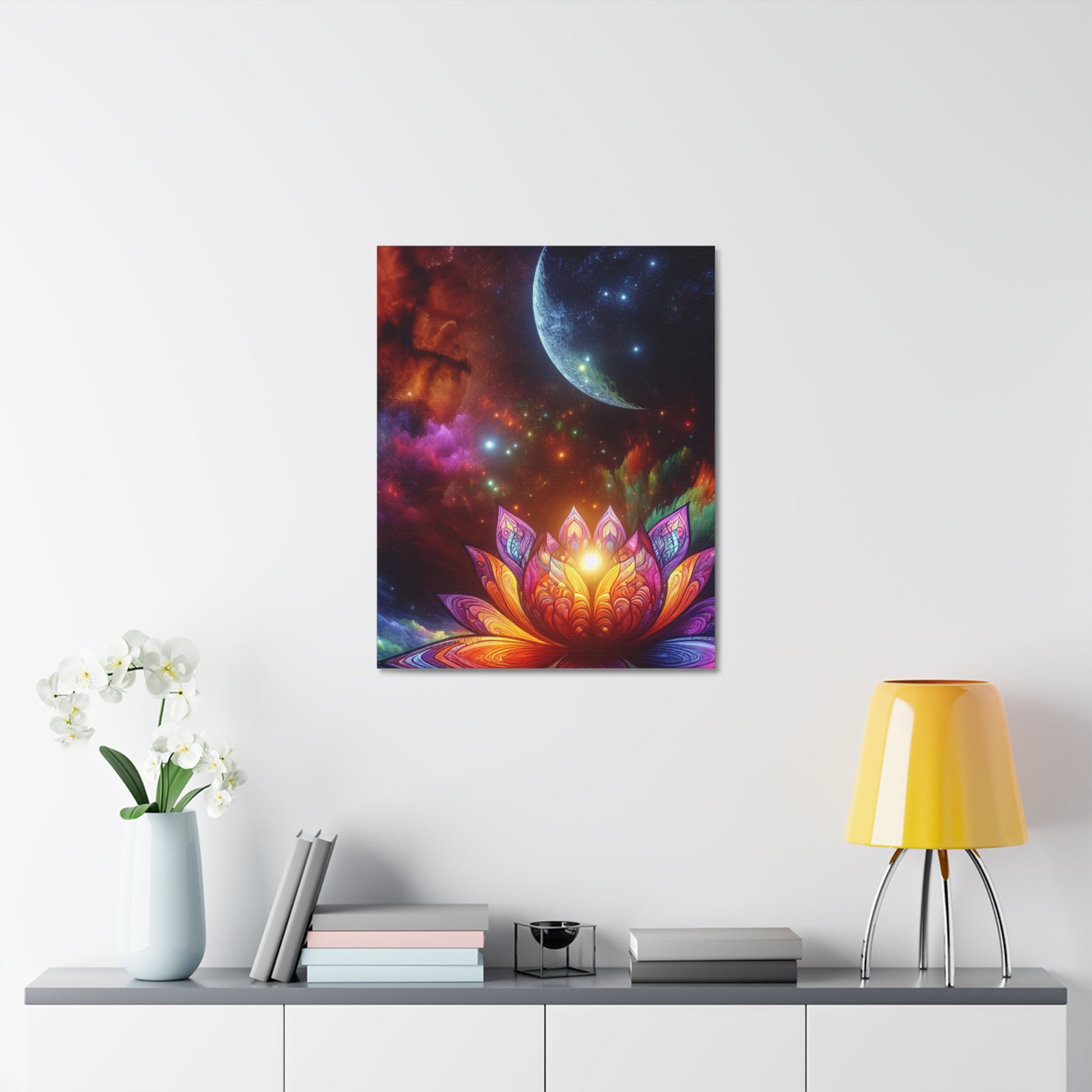 Colorful Lotus Stretched Canvas Art Print, Vibrant Home Decor, Meditation Wall Art, Spiritual Gift, Yoga Studio Decoration