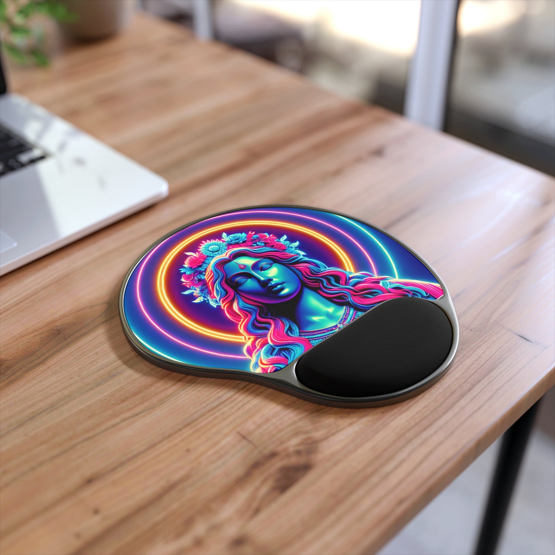 Vibrant Goddess Mouse Pad with Wrist Rest, Desk Accessory, Computer Mousepad, Boho Home Office Decor, Gift for Creatives