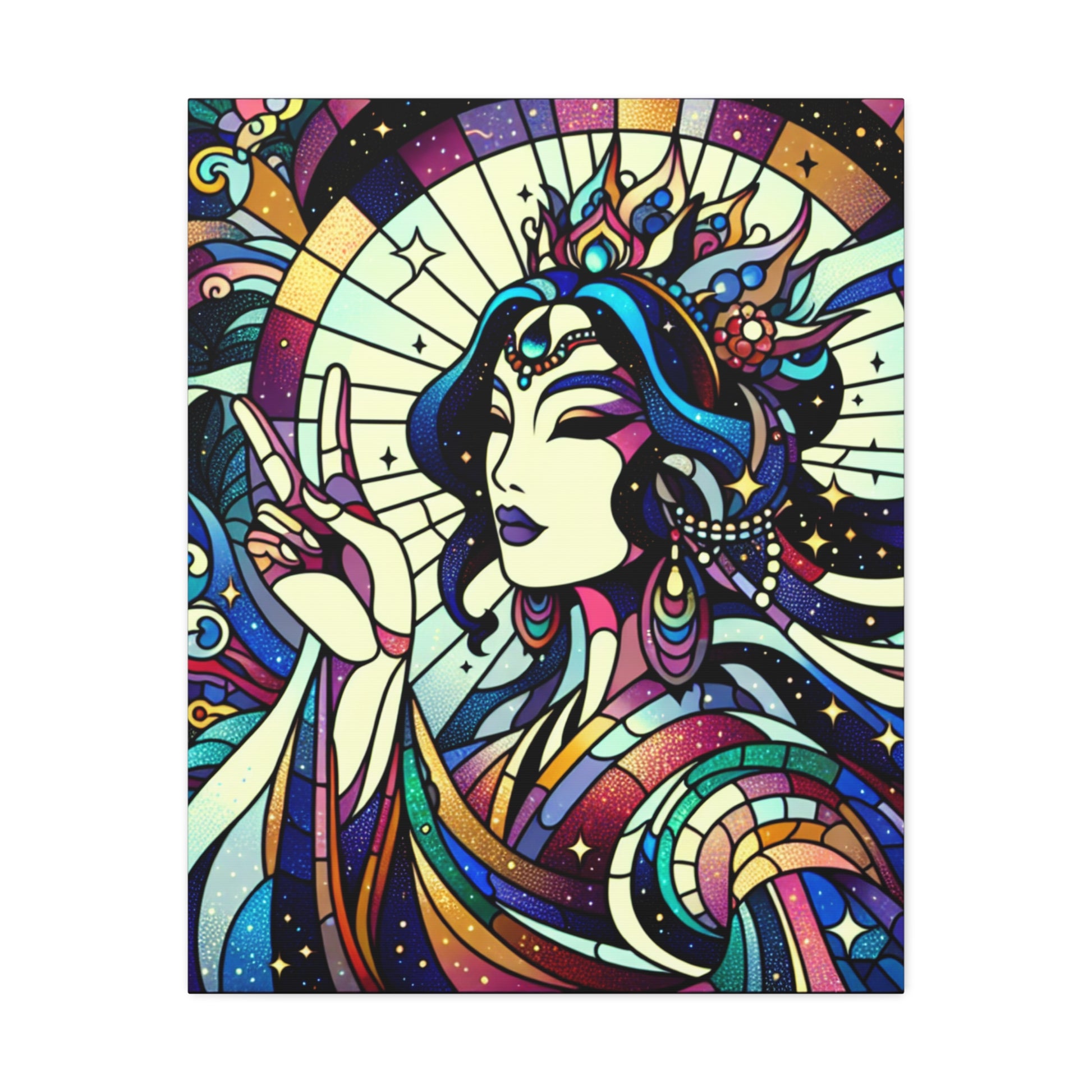 Artistic Stretched Canvas Wall Décor - Colorful Stained Glass Woman, Home Decor, Gift, Wall Art, Bohemian Decor, Art Piece