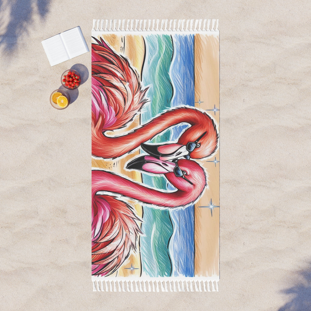 Boho Beach Towel with Flamingos, Beach Day Essential, Bohemian Poolside Decor, Summer Gift, Tropical Vibe, Picnic Blanket