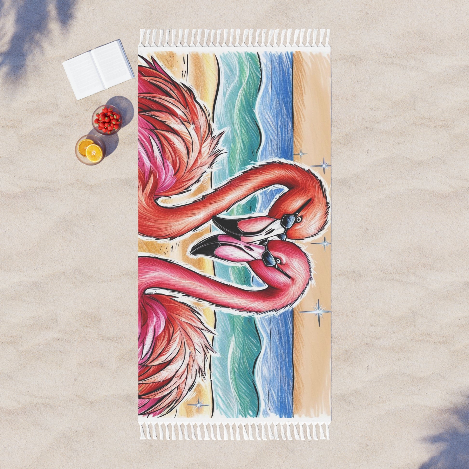 Boho Beach Towel with Flamingos, Beach Day Essential, Bohemian Poolside Decor, Summer Gift, Tropical Vibe, Picnic Blanket