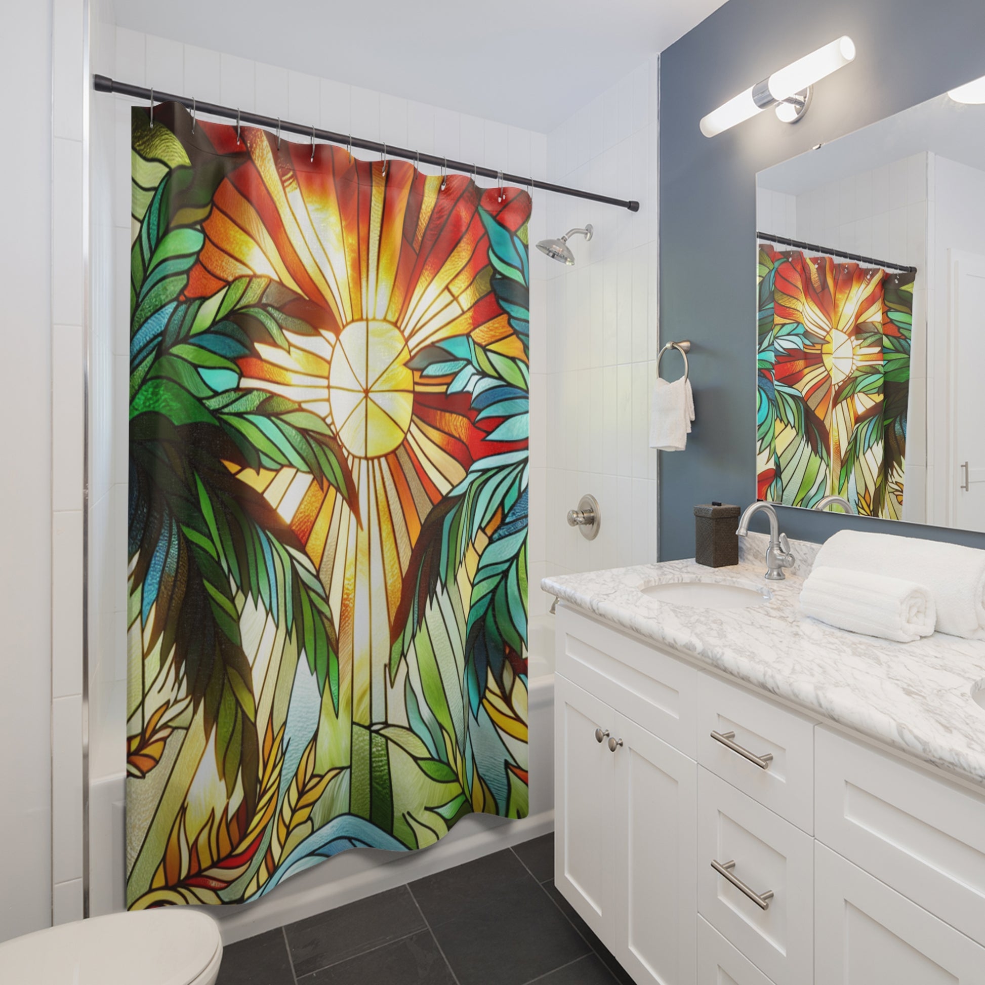 Tropical Sunset Shower Curtain | Bohemian Bathroom Decor, Colorful Home Accessory, Beach Themed Gift, Summer Vibes, Tropical Design