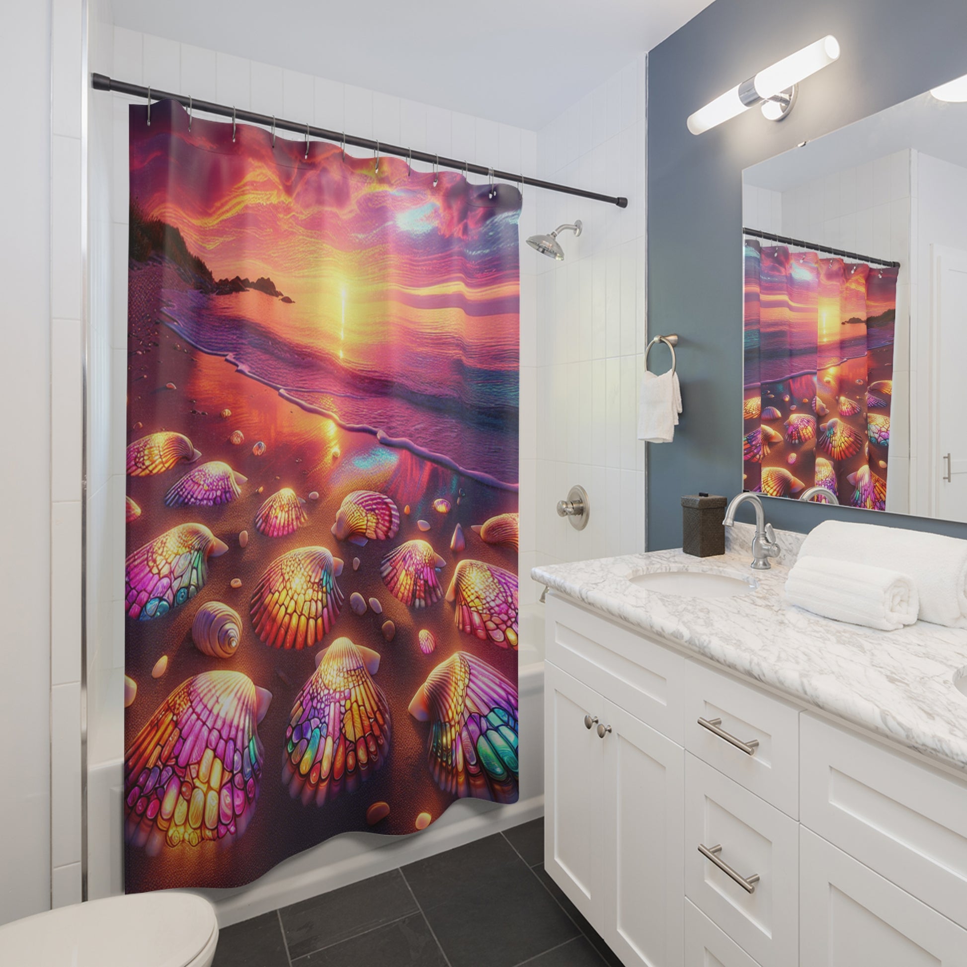 Colorful Beach Sunset Shower Curtain, Nautical Bathroom Decor, Coastal Living, Ocean Themes, Gift for Beach Lovers, Home Accessories