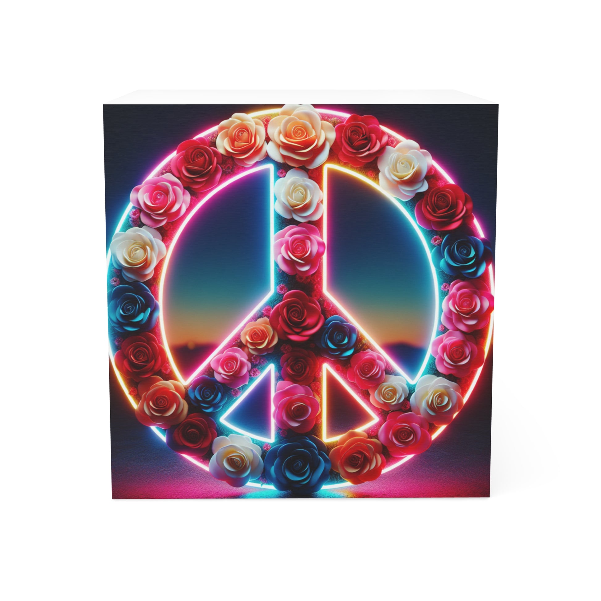Neon Peace Sign Note Cube, Floral Notepad, Desk Organizer, Gift for Students, Office Decor, Inspirational Stationery